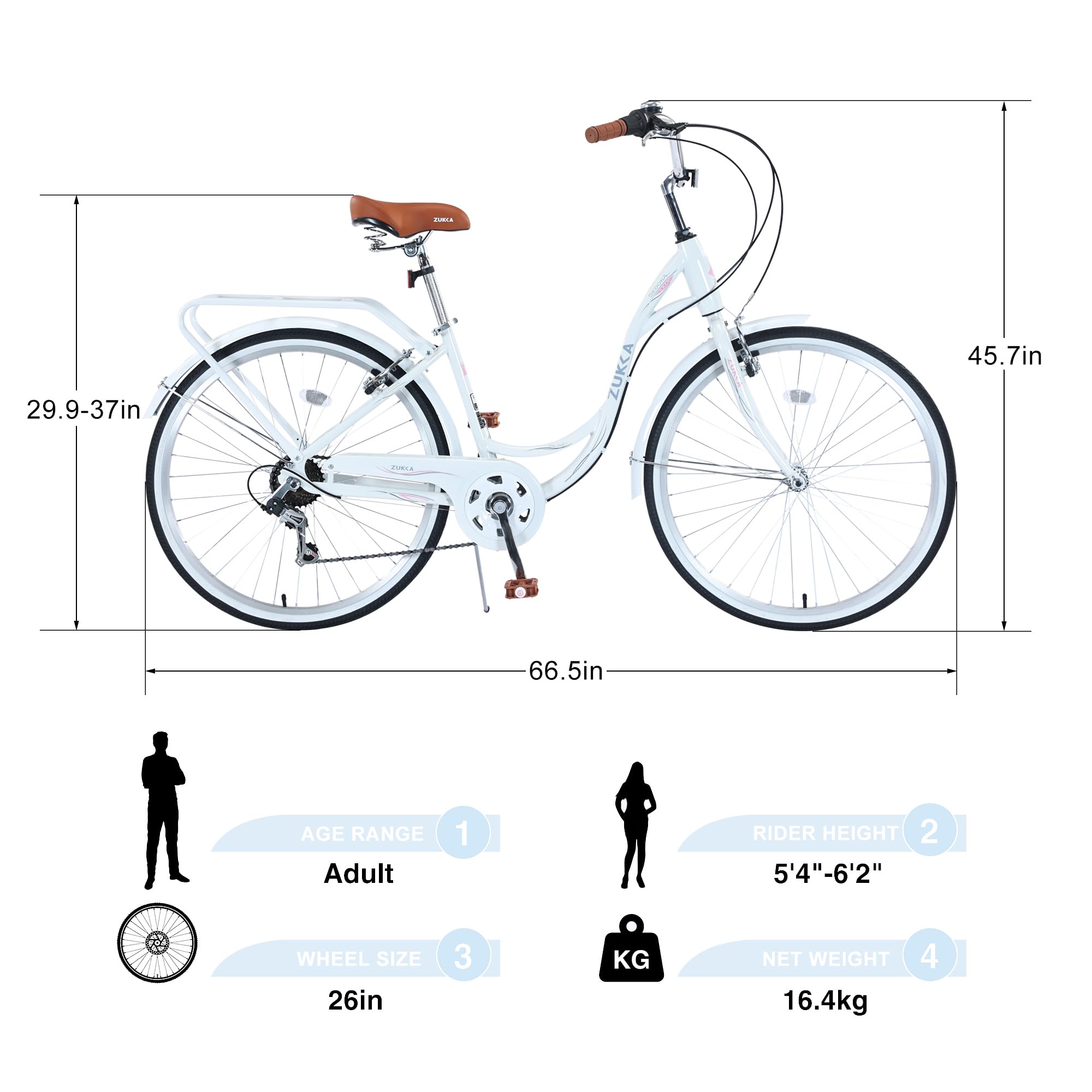 26 Inch Women's Beach Cruiser Bike - 7 Speed Commuter Bicycle with Lightweight High Carbon Steel Frame, Alloy Wheels, Platform Pedals & Comfortable Padded Seat | Perfect for Coastal Rides, City Commuting & Leisure Cycling