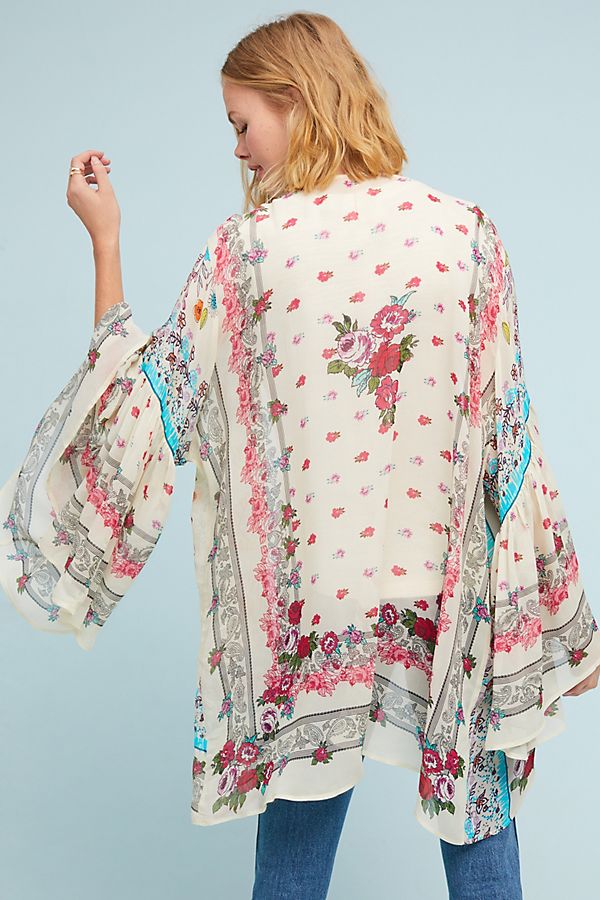 Elegant Floral Print Kimono with Ruffle Sleeves - Boho Chic Cover Up for Beach, Pool, or Summer Outfits