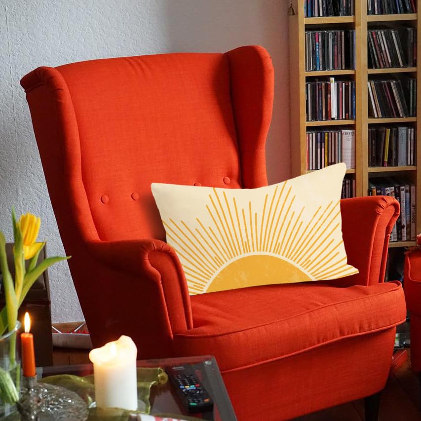 Rusenbao Yellow Sun Sunshine Lumbar Throw Pillow Covers 12x20 - Sunset Sunrise Summer Decorative Cushion Covers for Bed, Couch, Sofa - Perfect for Living Room Decor, Home Styling & Seasonal Accents