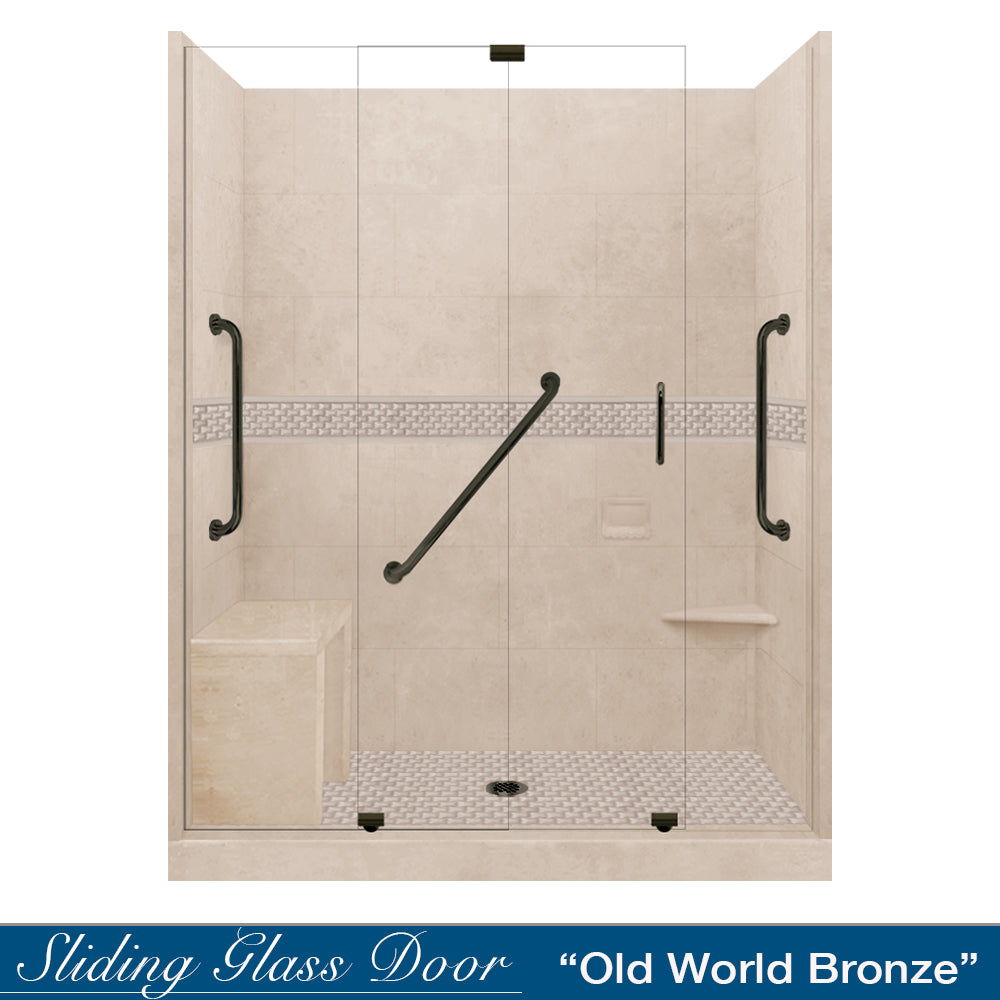 Freedom 60 Alcove Brown Sugar Sistine Stone & Jewel Stone Accent DIY Shower Remodel Kit - Easy Bathroom Upgrade for Home Renovation & Spa-Like Shower Experience