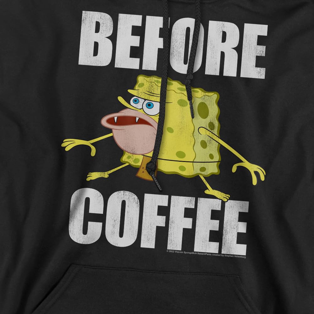 Popfunk Classic SpongeBob Before Coffee Meme Hoodie - Unisex Adult Pullover Sweatshirt | Funny Cartoon Character Apparel for Casual Wear & Gifts