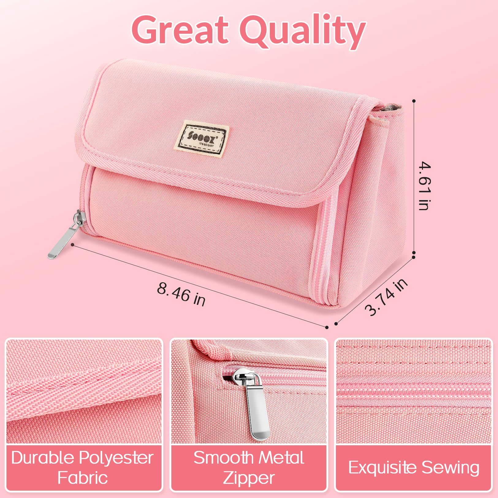 Sooez Large Pencil Case for School - Big Capacity 3-Compartment Zippered Pouch Holds 200 Pens, Cute Aesthetic Pink Stationery Organizer for Girls | Perfect for Classroom, College, Office & Travel Supplies