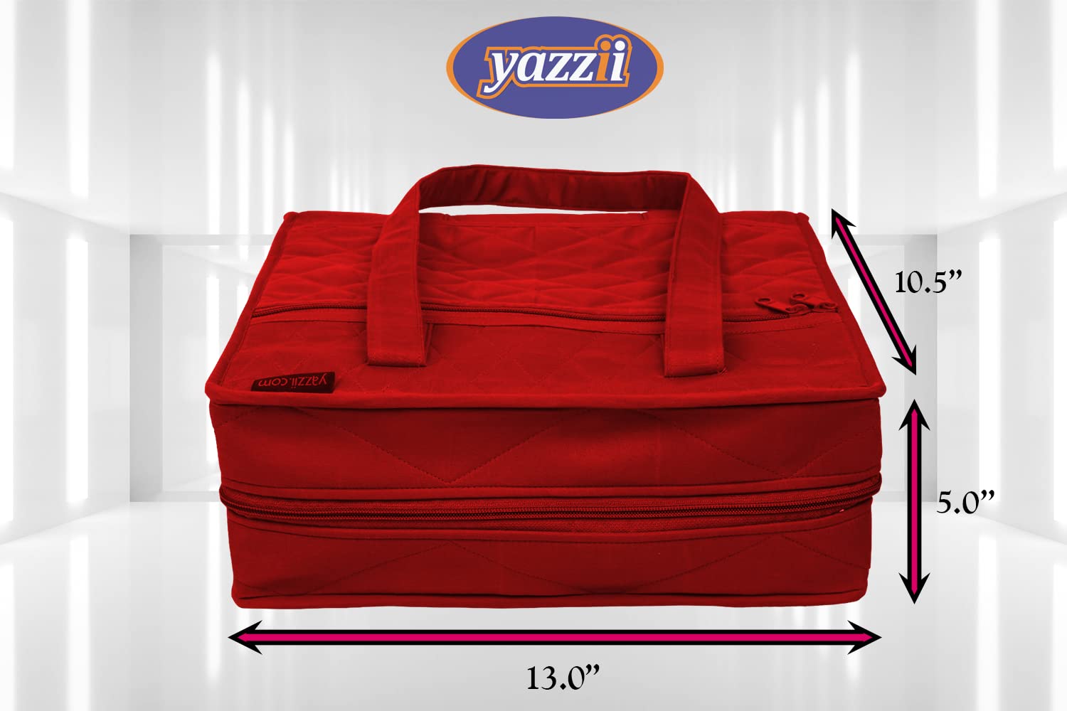 Yazzii Quilter’s Project Bag with 19 Pockets - Large Craft Storage Organizer for Sewing, Knitting & Quilting Supplies - Durable Fabric Carrier with Multiple Compartments - Perfect for Travel, Workshops & Home Organization (Red)