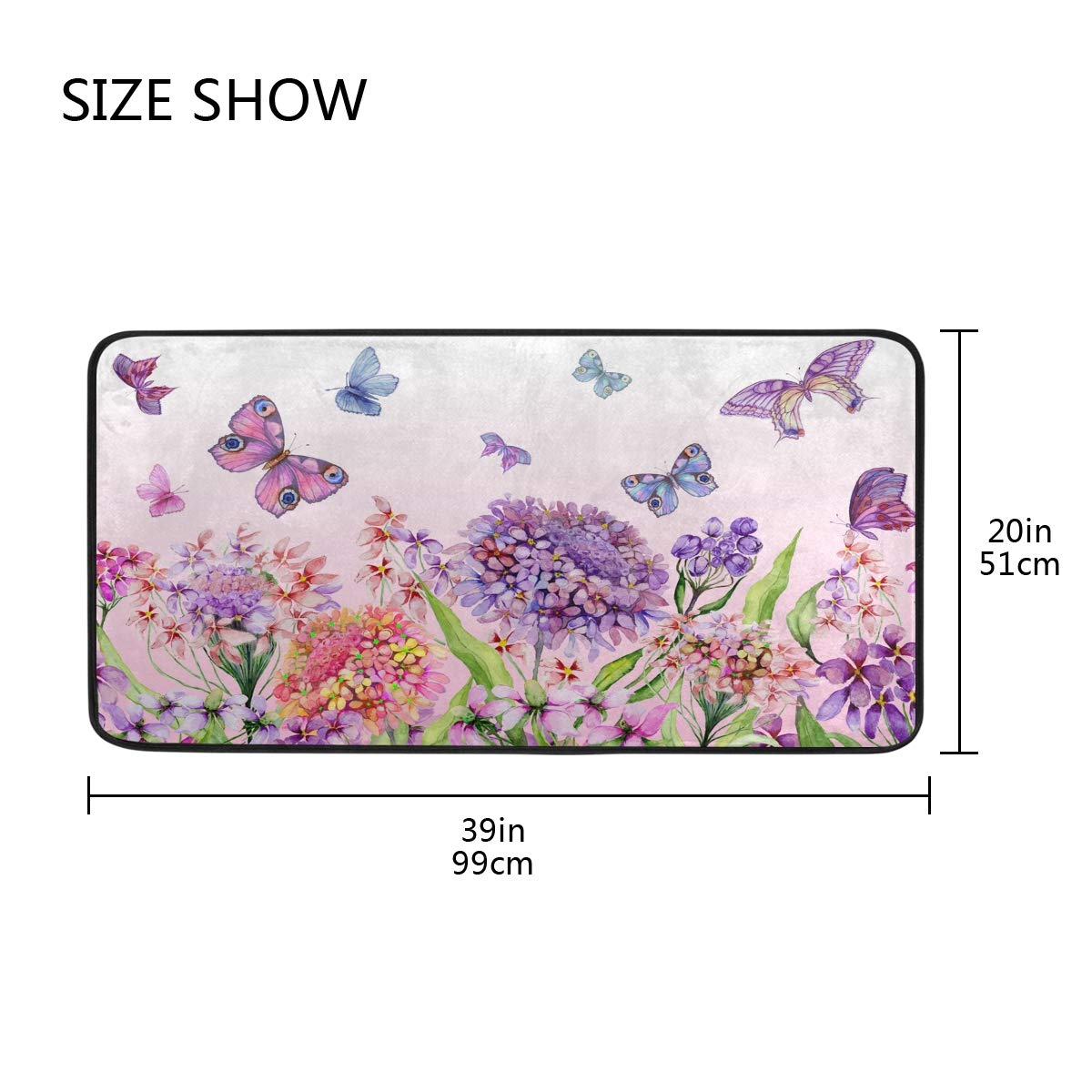 MOYYO Non-Slip Kitchen Mat with Vivid Flowers & Butterflies - Anti-Fatigue Comfort Floor Mat, Oil & Stain Resistant, Easy to Clean - Perfect for Kitchen, Bathroom, Indoor & Outdoor Use