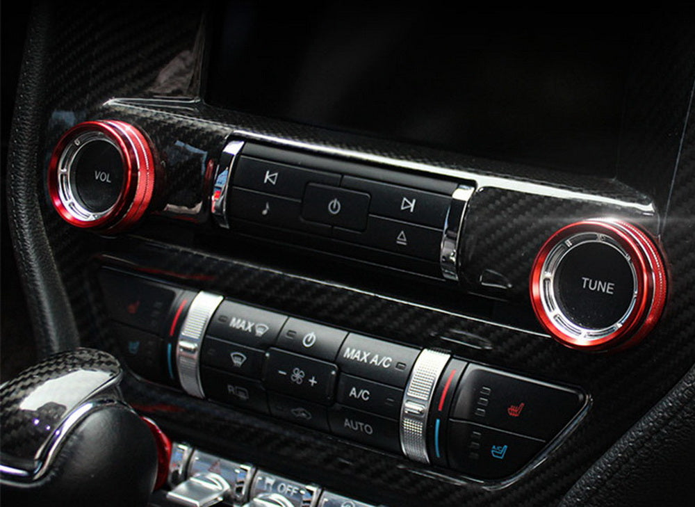 2-Pack Red Stereo Audio Volume Control Knob Covers for 2015-2023 Ford Mustang | Dash Accessories & Car Interior Upgrade | Perfect for Music Lovers & Custom Car Enthusiasts