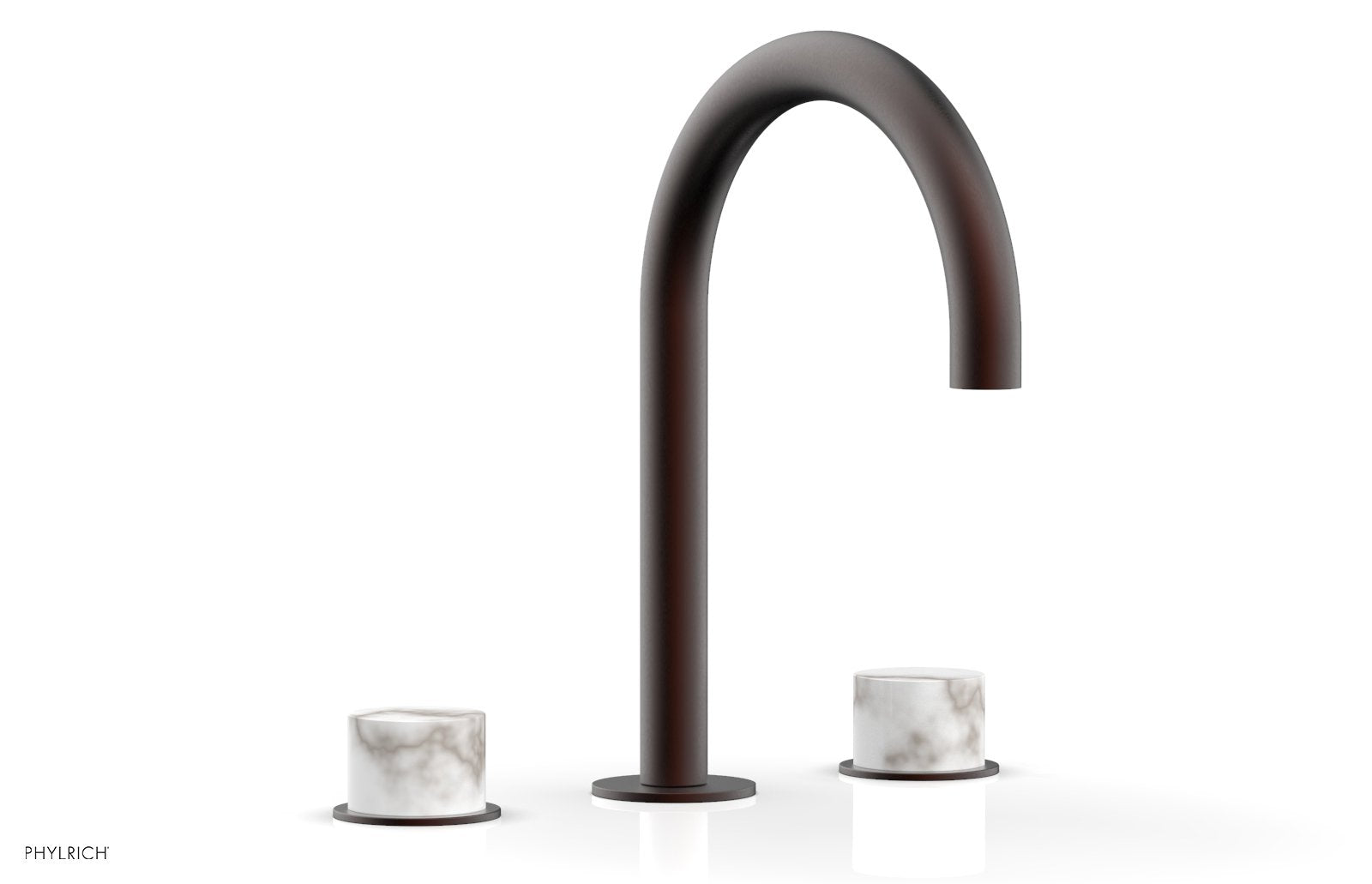 BASIC II Widespread Bathroom Faucet with White Marble Handles - 8 Inch Centerset, Brushed Nickel Finish for Modern Vanity Sinks (Model 230-03) - Perfect for Guest Bathrooms and Powder Rooms