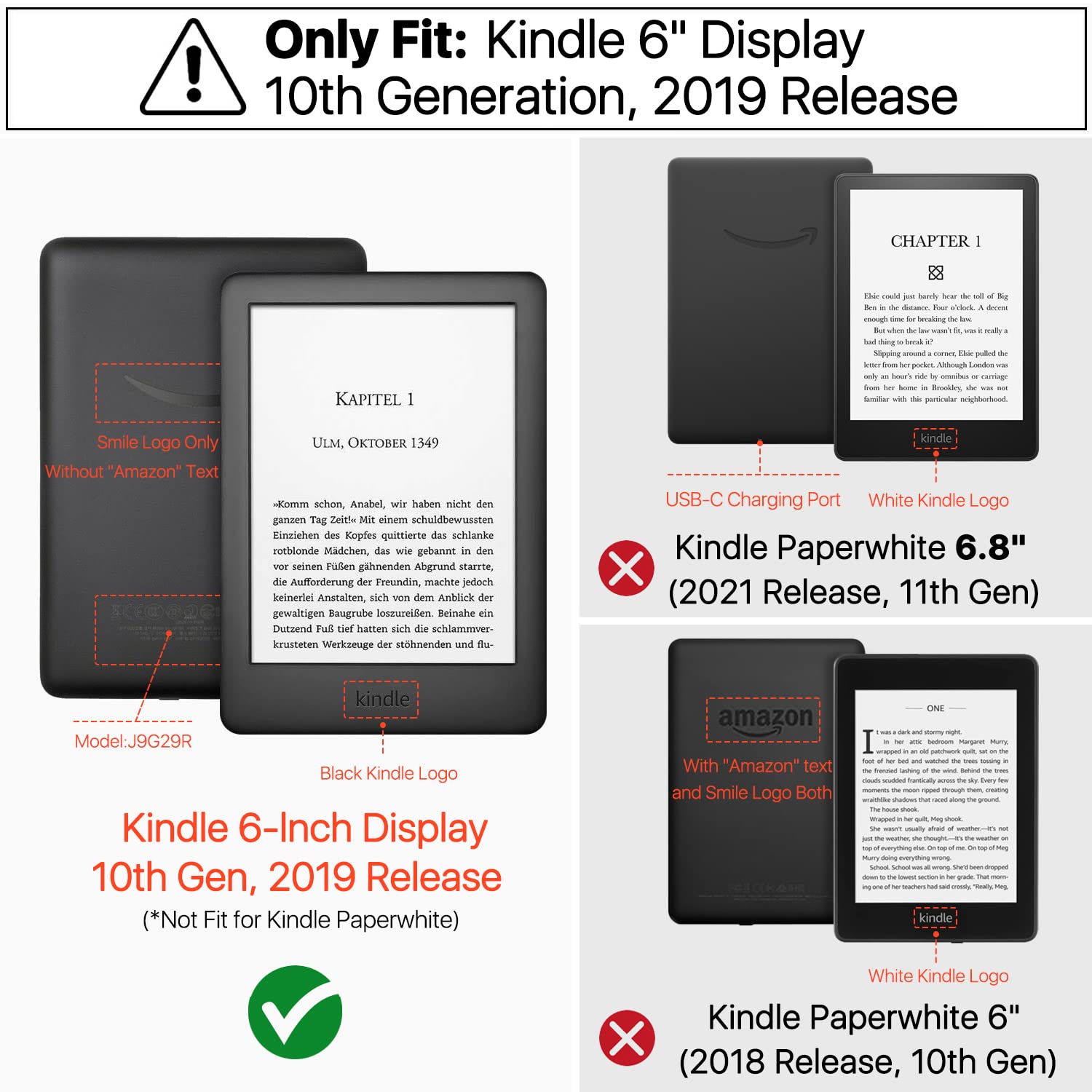 Premium Slim & Light Smart Cover Case for Kindle 10th Generation (2019) - Auto Sleep/Wake Function for 6