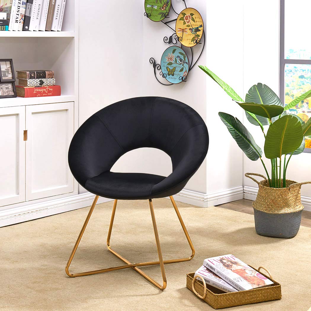 DUHOME Modern Velvet Accent Chairs Set of 2 - Mid-Century Upholstered Armchairs with Golden Metal Legs for Dining Room, Living Room & Lounge - Comfy Single Sofa Chairs in Black (Perfect for Small Spaces, Apartments & Cozy Reading Nooks)