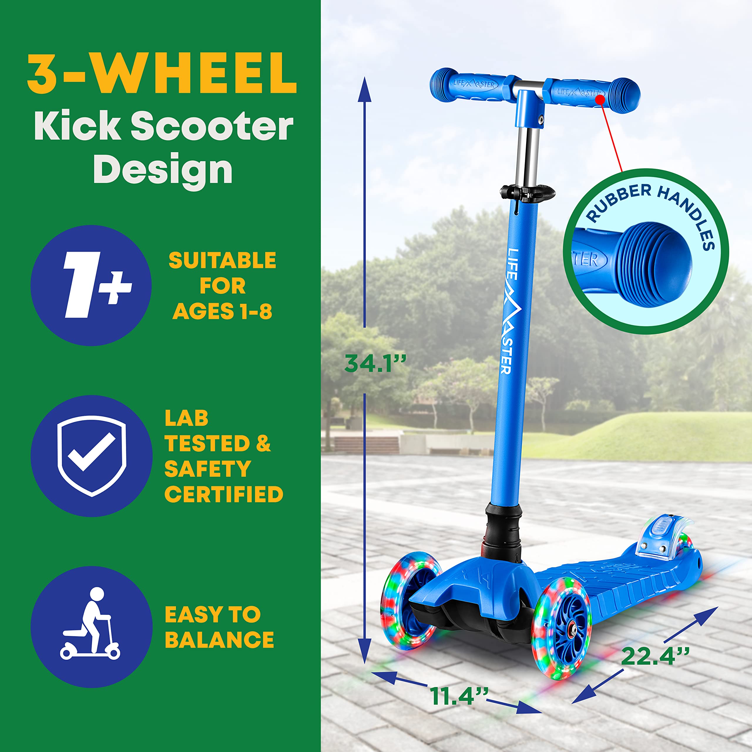 **Best Kids Scooter for Toddlers & Children - 3 Wheel Kick Scooter with LED Lights, Adjustable Handlebar - Safe for Indoor & Outdoor Use - Perfect for Playground, Park & Neighborhood Rides**