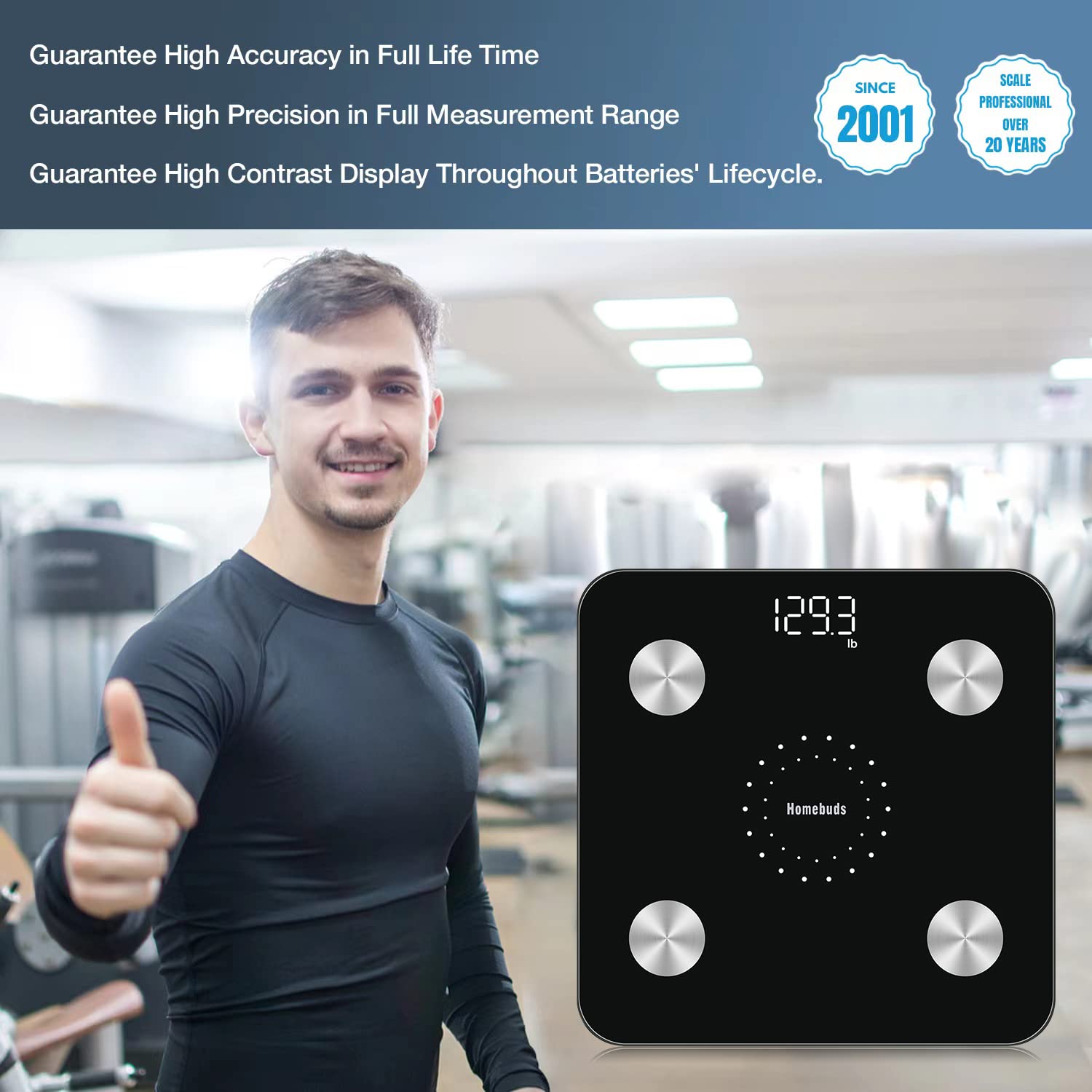 Homebuds Smart Bathroom Scale - High Precision Digital Body Weight Scale with Bluetooth App Sync for BMI, Body Fat & 13 Body Composition Metrics | 400lb Capacity LED Display | Professional Weight Scale Manufacturer Since 2001 | Perfect for Home Fitness Tracking & Health Monitoring (Black)