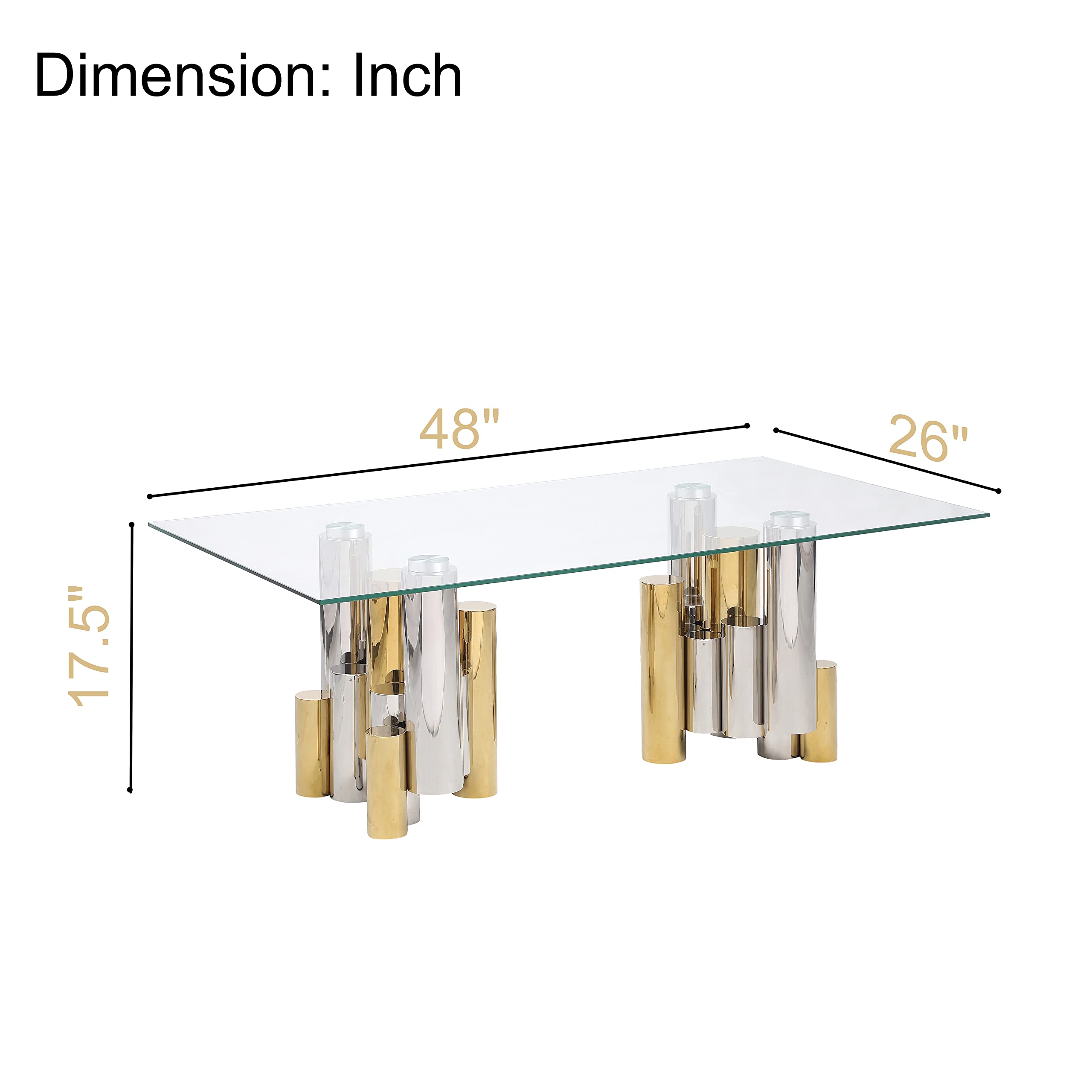 Luxury Clear Glass Coffee Table with Gold/Silver Irregular Stainless Steel Base - Modern Rectangular Living Room Center Table for Home & Office - Perfect for Cocktail Parties, Lounge Decor & Contemporary Interior Design