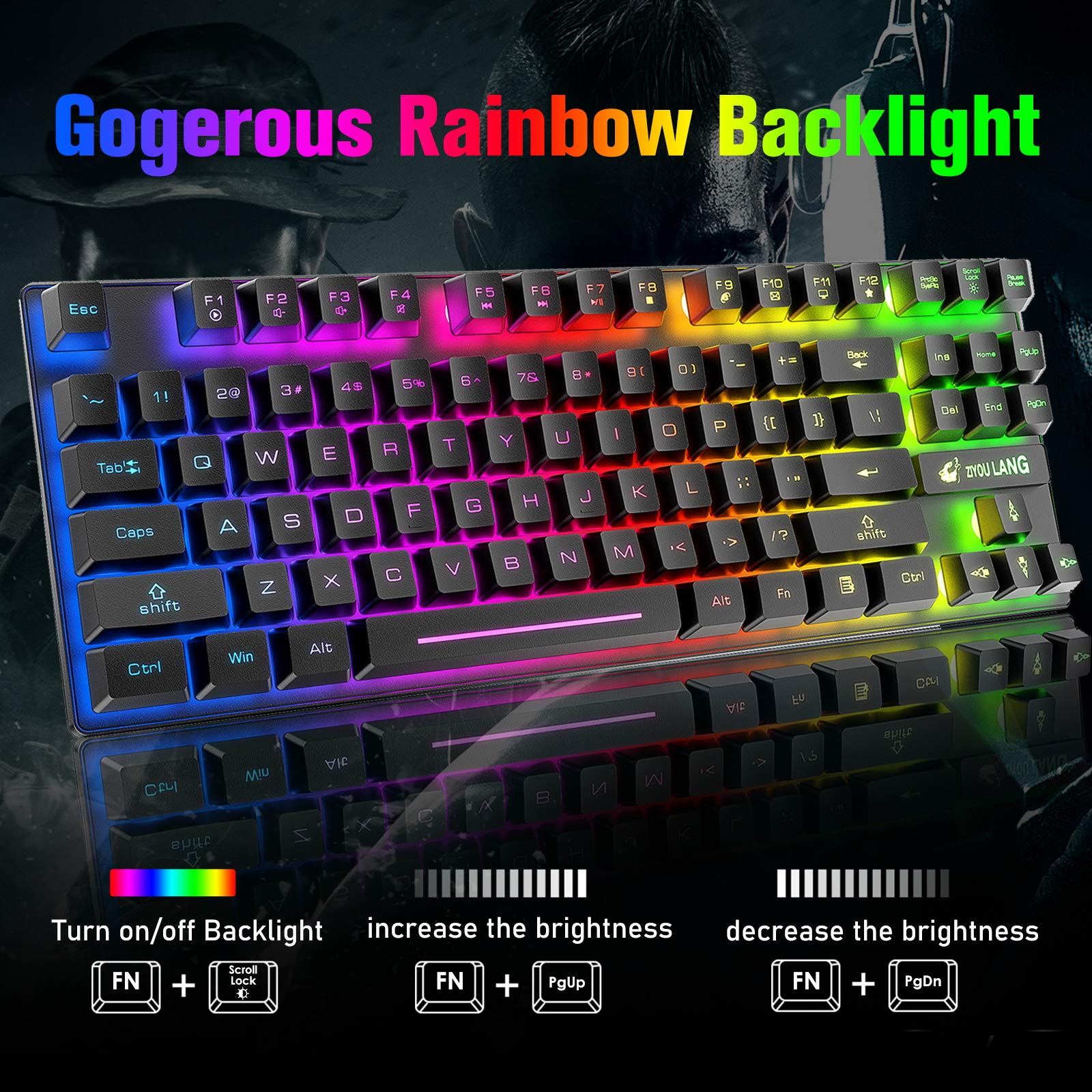 Wireless Gaming Keyboard and Mouse Combo - 87 Key Mechanical Feel RGB Backlit, Rechargeable 3800mAh Battery, Anti-Ghosting, Ergonomic & Waterproof Design for PC Gamers (Black) | Perfect for Esports, Streaming & Office Work