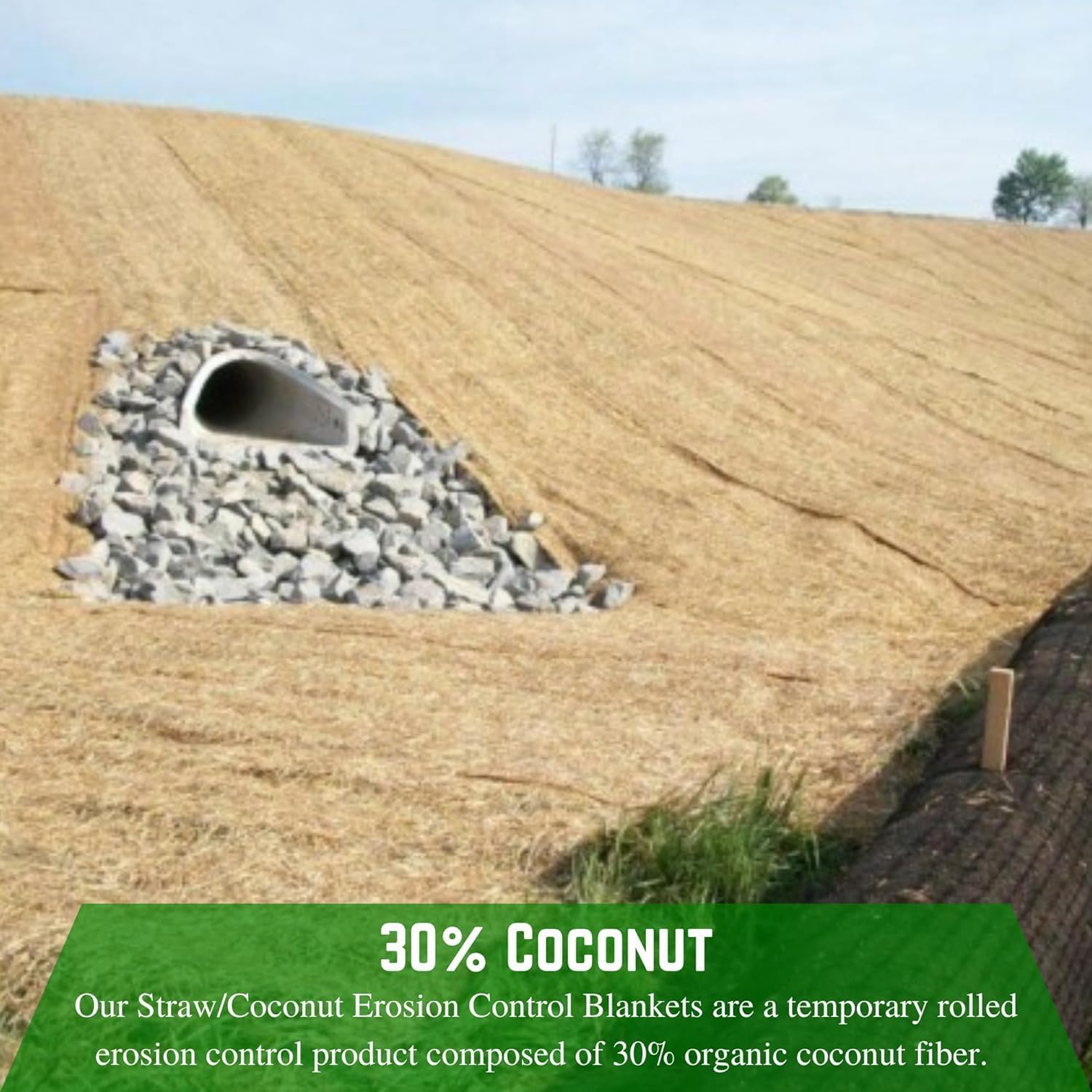 100% Biodegradable Erosion Control Blanket - Straw & Coconut Fiber Mat for Garden, Lawn & Landscape Erosion Prevention (3' x 112.5') - Perfect for Slopes, Hillsides & Construction Sites