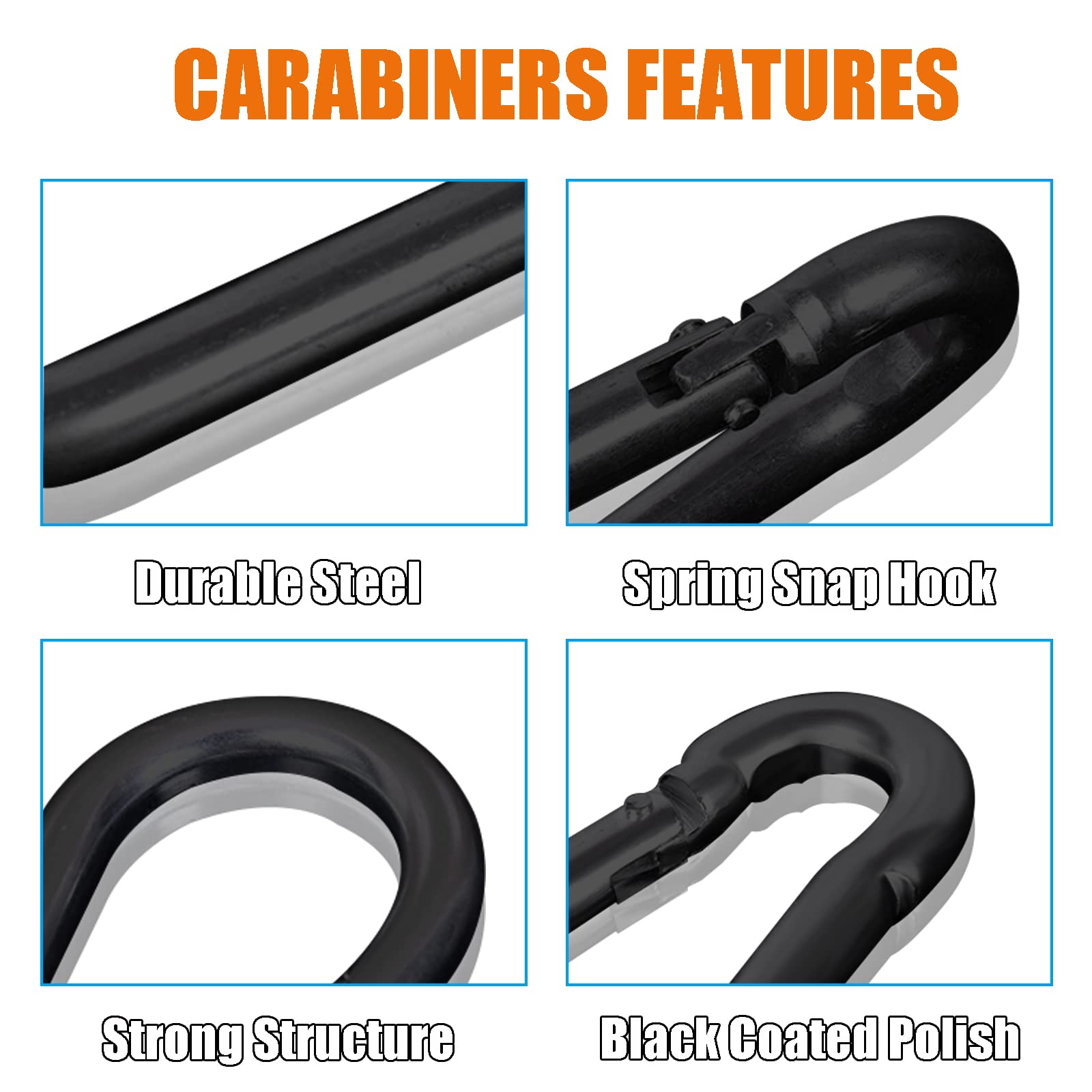 Heavy Duty Carabiner Clips - Zinc-Galvanized Steel Spring Snap Hooks with Quick Links for Hammock, Swing, Fitness Gym, Outdoor & Boating Safety | Perfect for Camping, Hiking, Rock Climbing and Marine Use