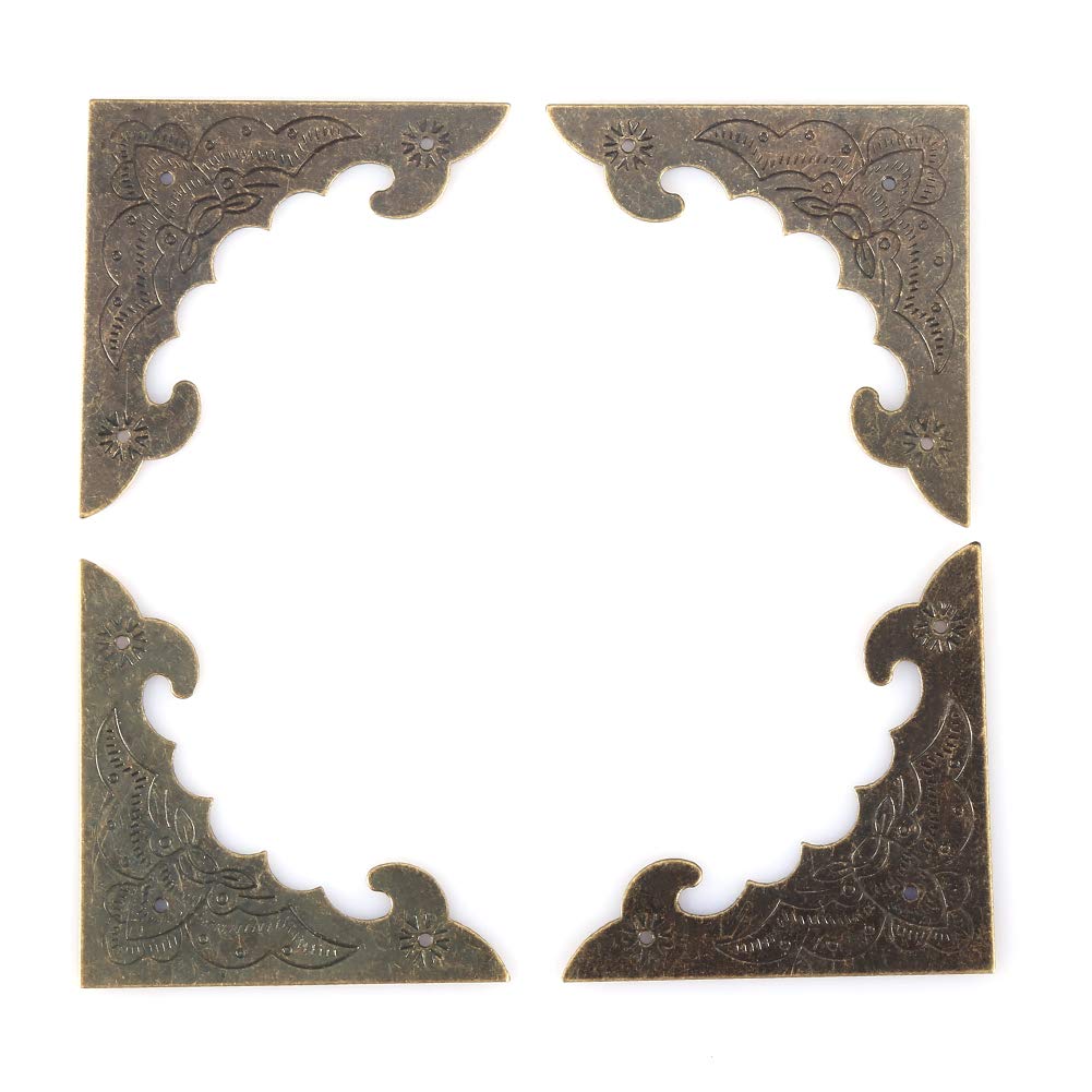 12Pcs Antique Brass Box Corner Protectors - Flat Embossed Bat Design for Jewelry & Wood Case Protection - Includes 36 Nails (S) - Perfect for DIY Crafts, Gift Boxes & Home Decor Projects