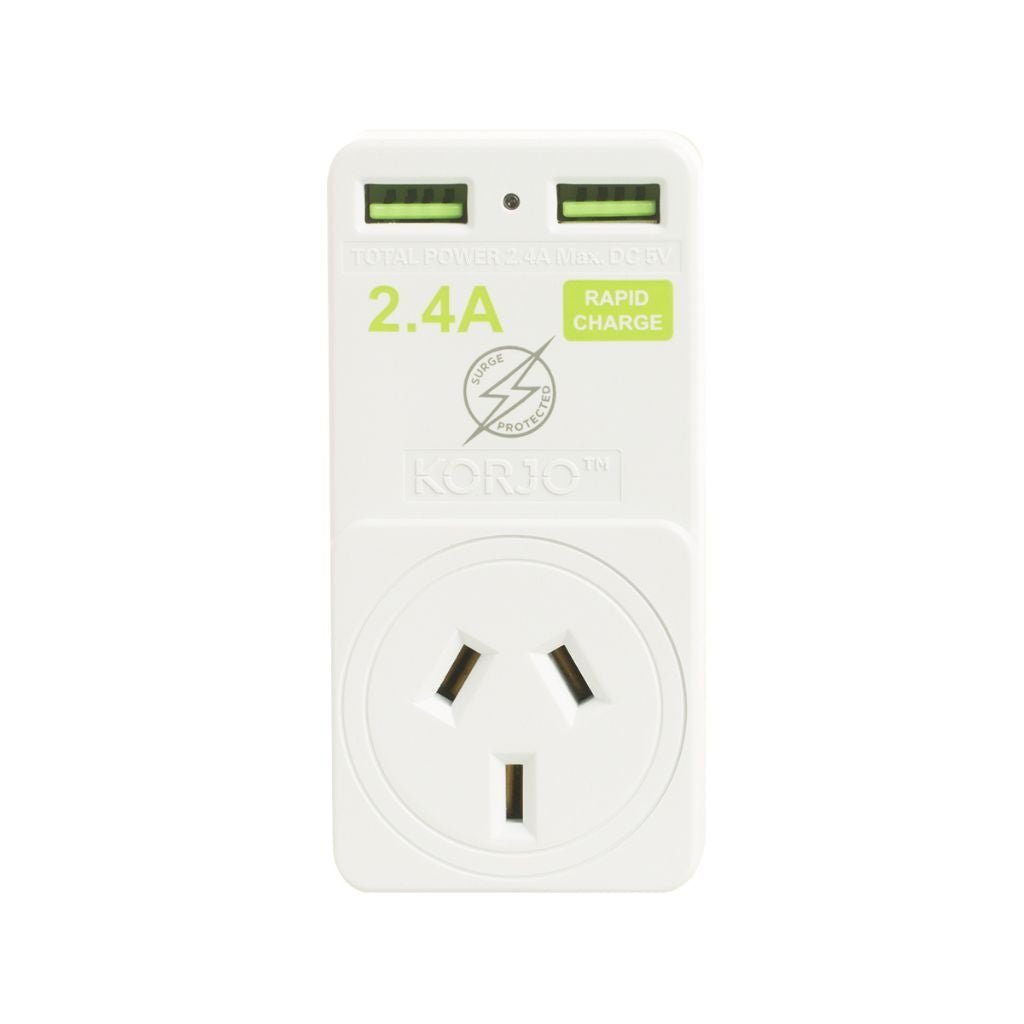 Korjo USB 2-Port UK Travel Adapter - Universal USB Charger for UK, Europe - Perfect for Travel, Business, Hotels & Airports