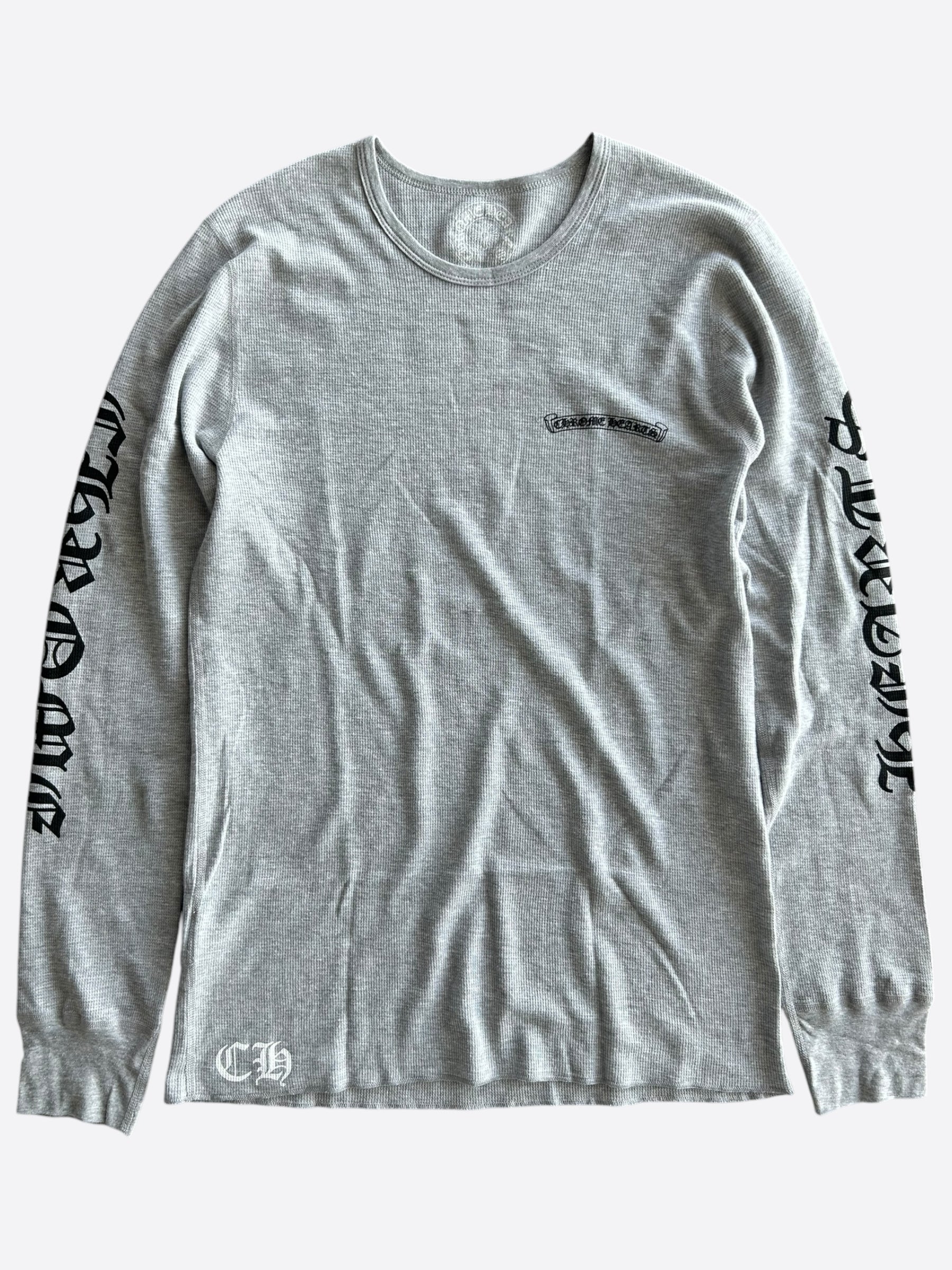 Chrome Hearts Grey & Black Thermal Long Sleeve T-Shirt for Men - Warm Winter Base Layer & Stylish Casual Outfit