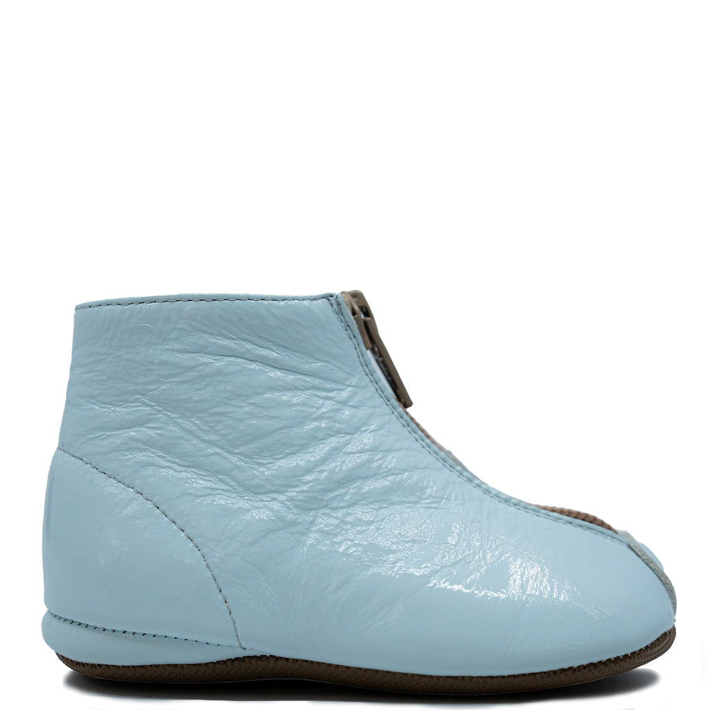 Pepe Sky Blue Patent Leather Baby Booties with Zipper - Soft & Comfortable First Walkers for Newborns & Infants (Ideal for Special Occasions, Photo Shoots & Everyday Wear)