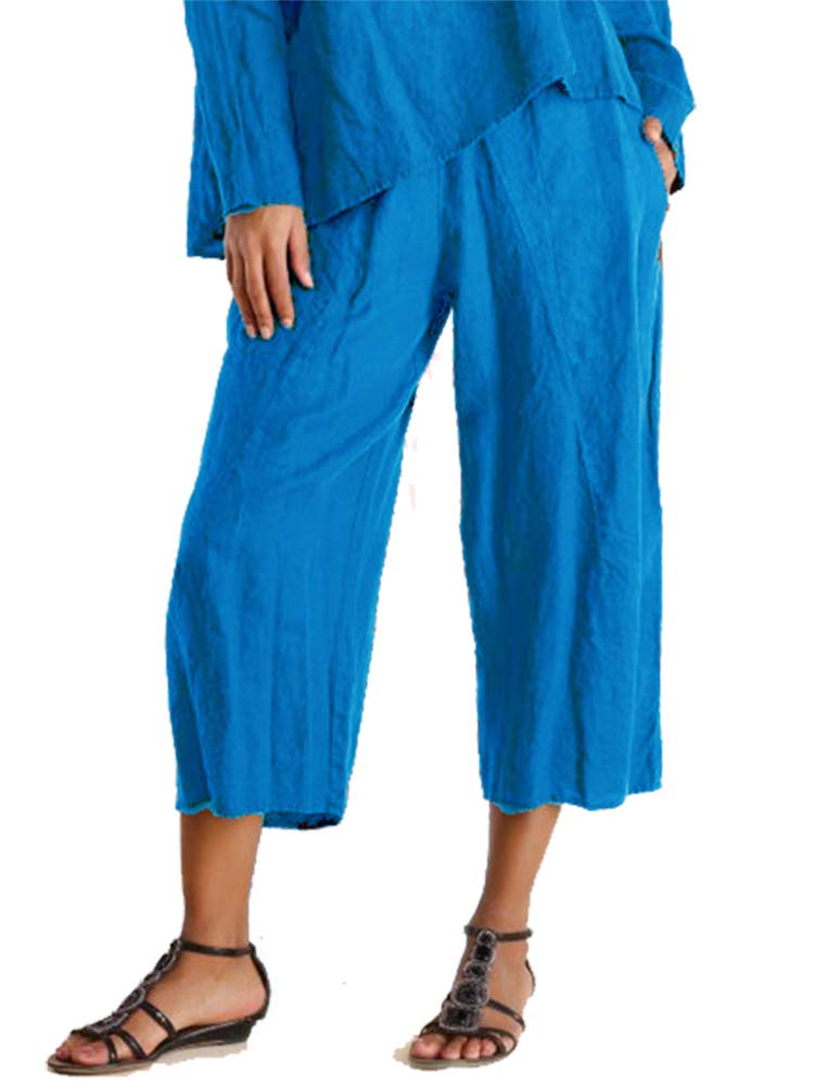 Garment Dyed Linen Cropped Pants for Women - High Waisted Wide Leg Summer Trousers | Perfect for Beach, Vacation & Casual Outfits