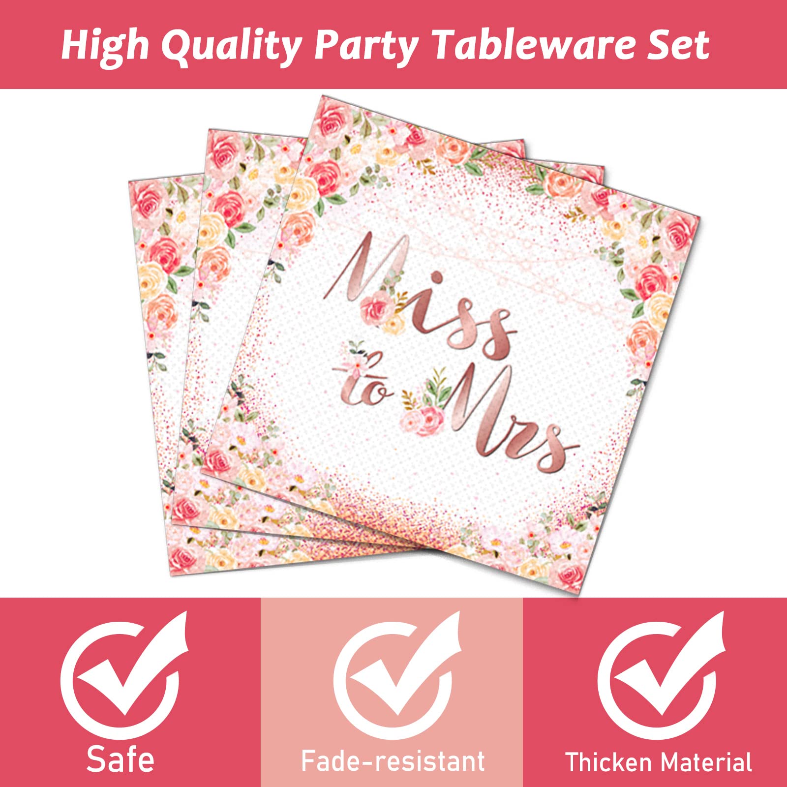 96-Piece Bridal Shower Party Decorations Set - Miss to Mrs Tableware Kit with Dessert Plates, Napkins & Forks for 24 Guests | Engagement, Wedding & Bachelorette Party Supplies | Perfect for Bridal Showers, Wedding Receptions & Girls' Night Celebrations