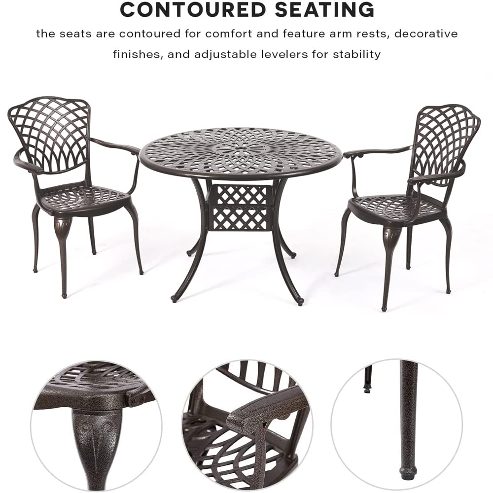 5-Piece Modern Outdoor Dining Set - 42-inch Round Cast Aluminum Patio Table & Chairs, All-Weather Resistant, Durable Garden Furniture for Backyard, Deck, Poolside (1 Table + 4 Chairs) - Perfect for Outdoor Entertaining & Relaxation