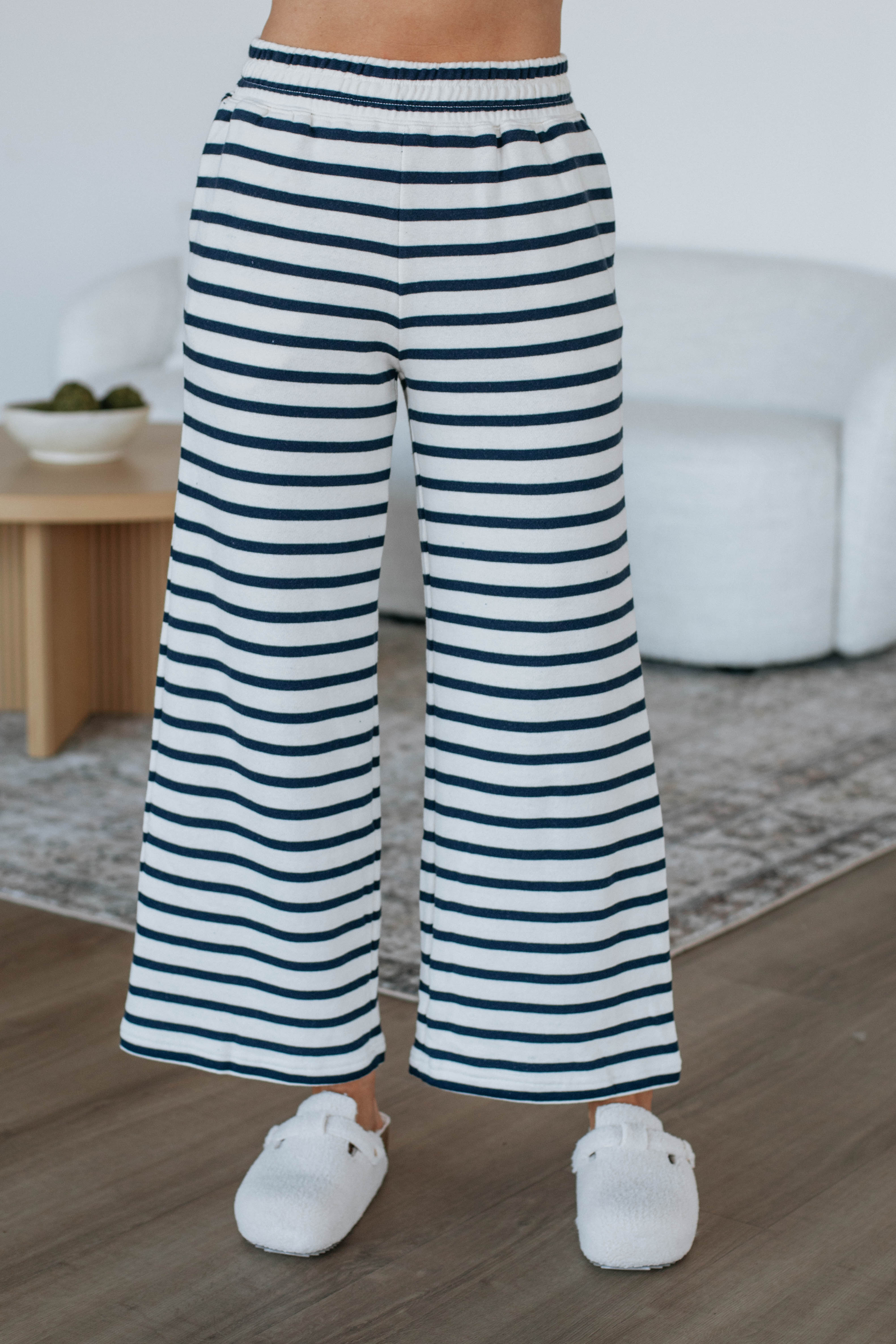 Rella Striped Pants for Women - High Waisted Comfortable Lounge Pants with Pockets - Perfect for Yoga, Home Wear and Casual Outfits
