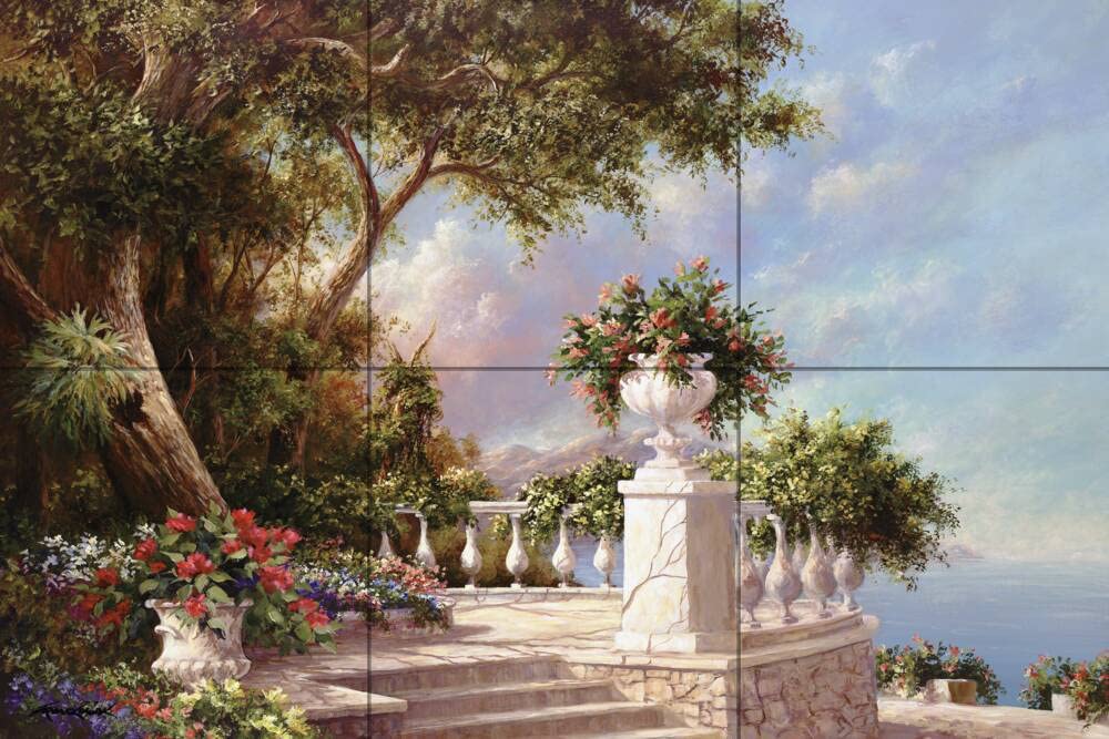Tile Mural Kitchen Backsplash - Balcony at Lake Como Landscape Art by Art Fronckowiak - Waterproof Peel & Stick Wall Decor for Kitchen, Bathroom, Office - Perfect for Home Renovation & DIY Projects