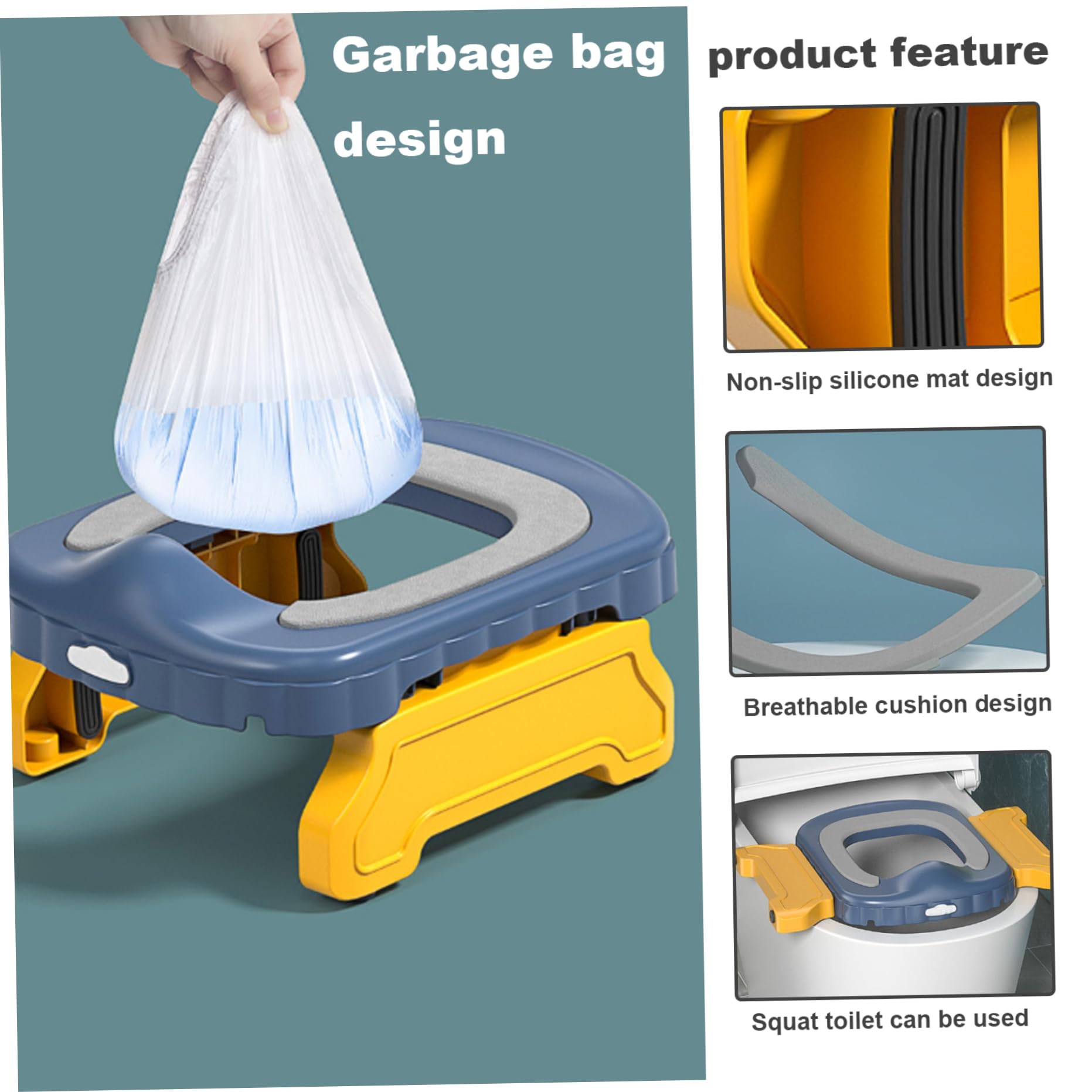 2-in-1 Foldable Travel Potty for Toddlers - Portable Toilet Training Seat with Easy Clean Design for Indoor & Outdoor Use - Perfect for Car Trips, Camping & Home Potty Training (Blue)
