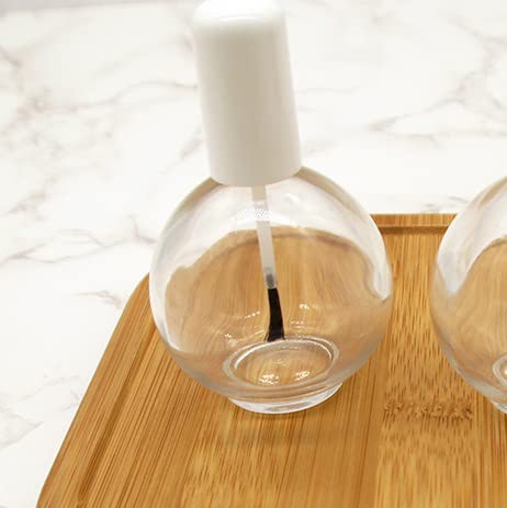 1 Piece Large Capacity 75ml (2.5oz) Empty Nail Polish Bottles with Brush - Spherical Clear Glass Refillable Containers for DIY Nail Art - Perfect for Salon, Home Manicure & Nail Polish Storage (White Lid)