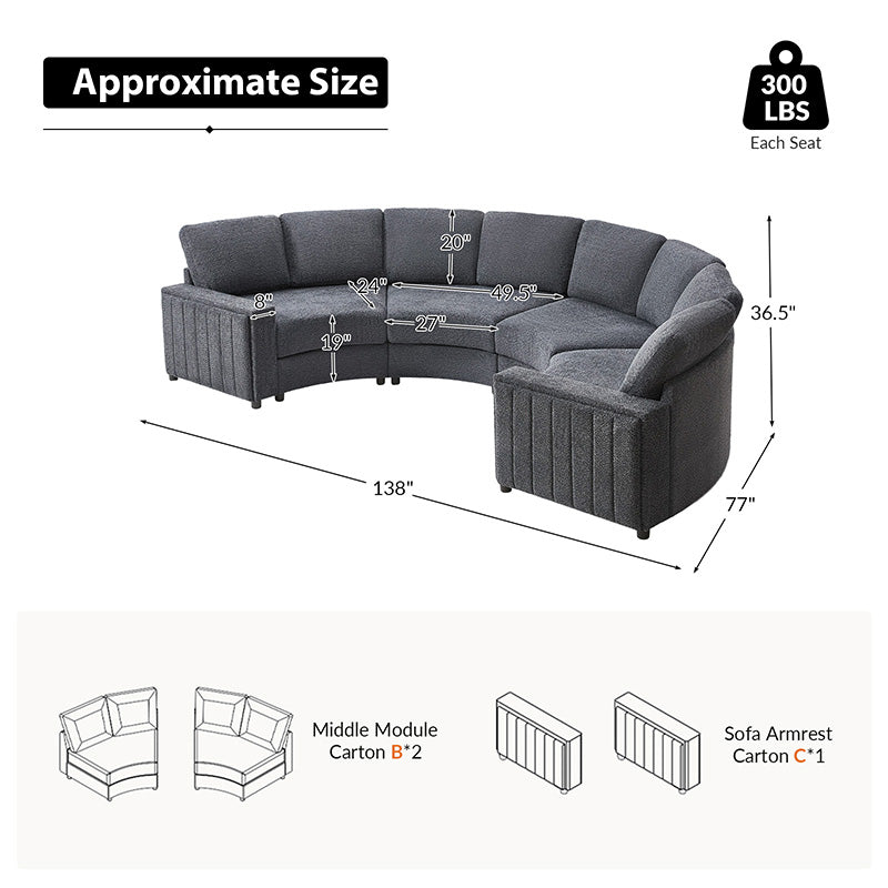 Aeris Modern Curved Sectional Sofa Set - L-Shaped Couch with Ottoman for Living Room, Lounge & Entertainment Spaces | Contemporary Fabric Upholstery, Comfortable Seating for Family & Guests