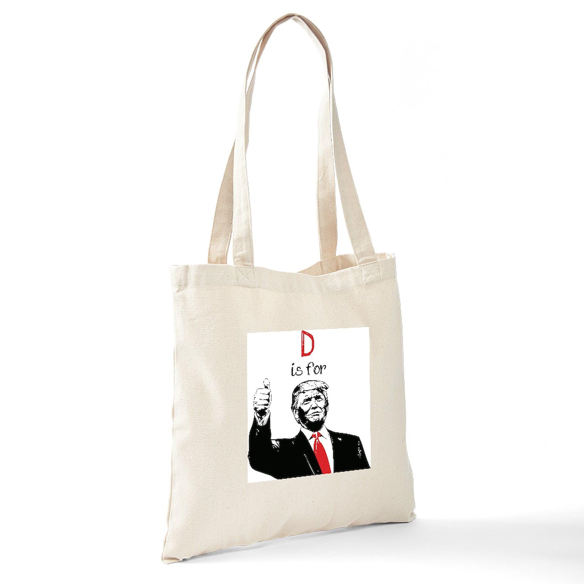 Donald Trump Tote Bag - Natural Canvas Reusable Shopping Bag with 'D Is For Donald' Print | Eco-Friendly Grocery Bag for Political Events, Campaigns & Daily Use