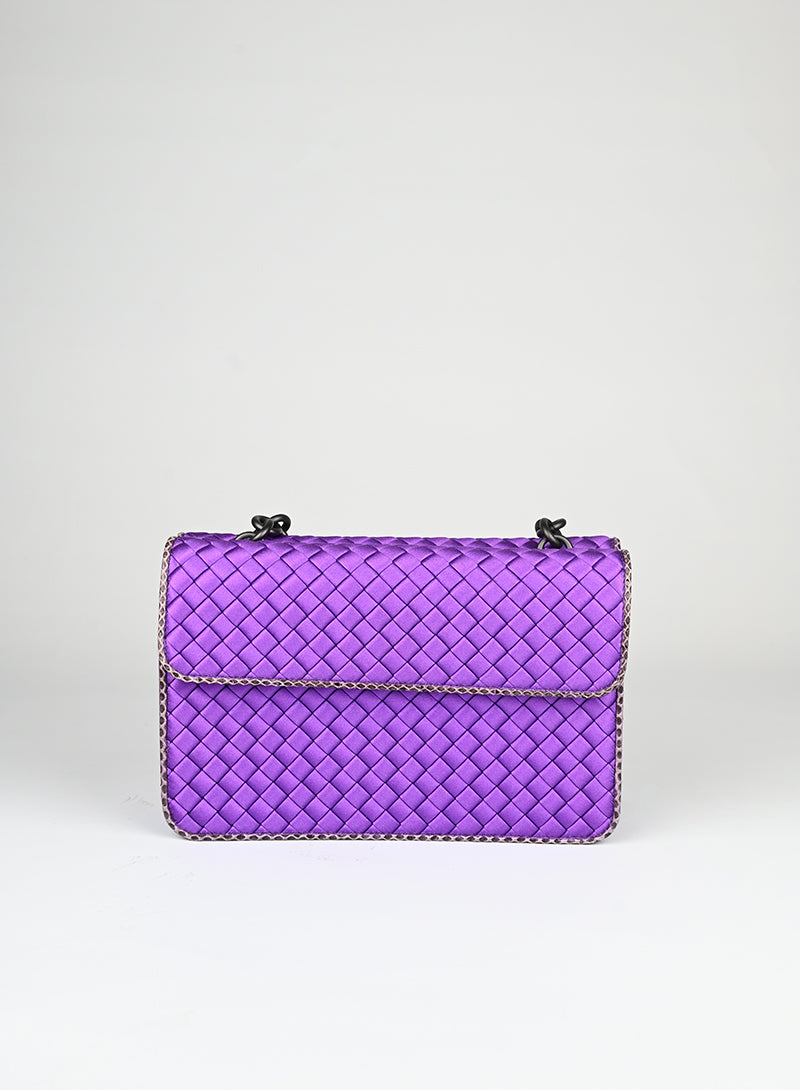 Bottega Veneta Purple Satin Handbag for Women | Luxury Designer Shoulder Bag | Perfect for Evening Parties, Weddings & Special Occasions