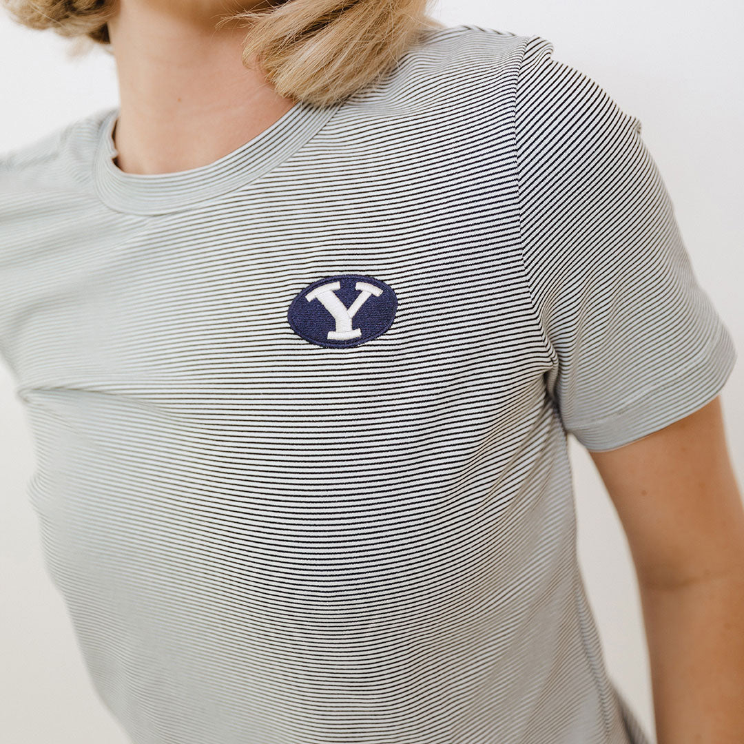 BYU Boyfriend T-Shirt for Women - Soft & Comfortable Striped Tee - Casual Loose Fit Top for Everyday Wear, Date Night & Relaxing at Home