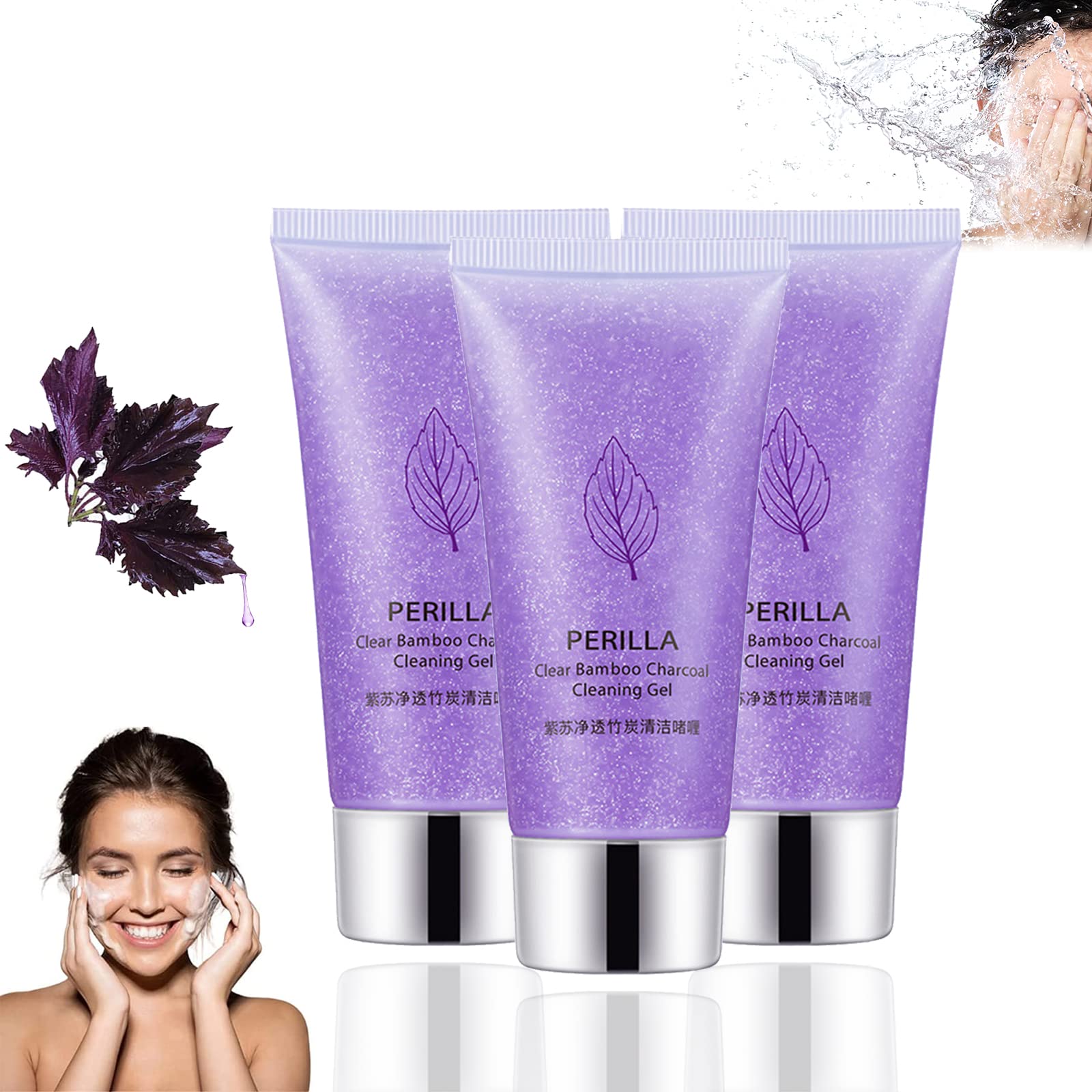 **Perilla Bamboo Charcoal Cleaning Jelly – Oil Control & Deep Pore Cleanser for All Skin Types – Whitening & Purifying Face Wash Gel (3 Pack) – Perfect for Daily Skincare & Acne-Prone Skin**