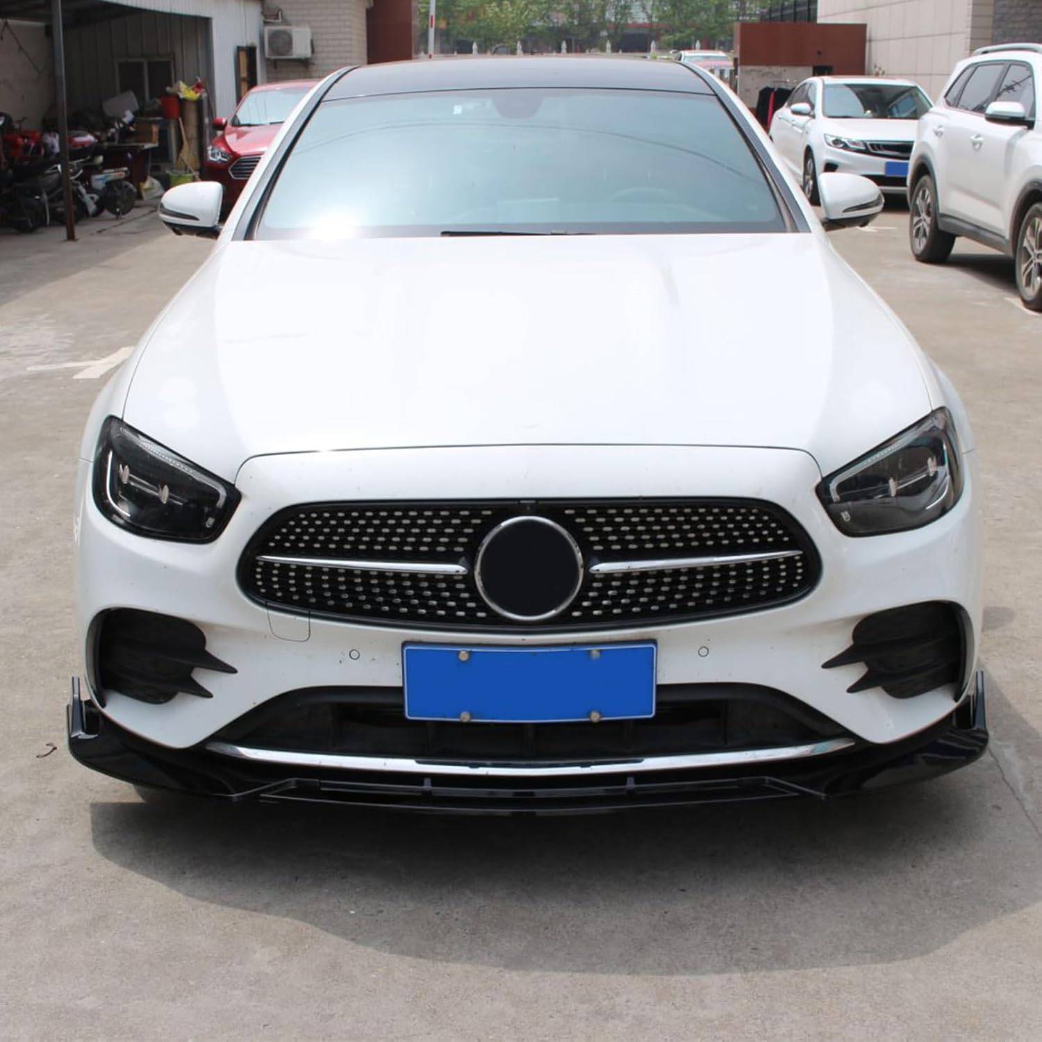 2021-2023 Mercedes Benz W213 E Class E200 E300 E350 E450 Front Lip Spoiler - B Style Glossy Black PP Polypropylene Air Dam Splitter (3PCS) - Sport Bumper Only - Perfect for Street Racing & Car Shows