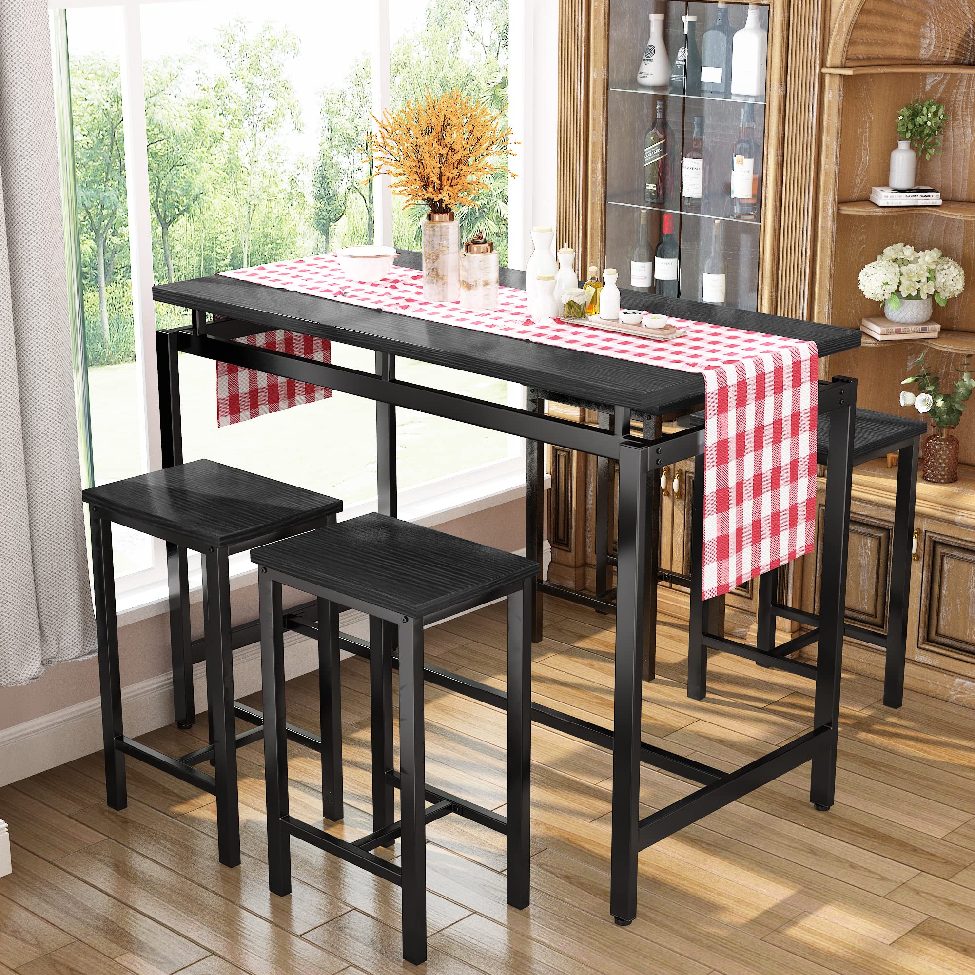 Modern 5-Piece Dining Table Set for 4 with Wooden Top & Adjustable Metal Legs - Compact Kitchen Table and Chairs for Small Spaces - Perfect for Apartments, Breakfast Nooks & Cozy Dining Areas