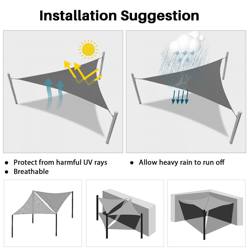 COARBOR 16' x 27' x 31' Heavy Duty Triangle Sun Shade Sail - UV Resistant Canopy with Wire Rope Hem & Double Stitched Seams for Patio, Deck, Backyard, Garden, Pool Area - Light Gray Outdoor Shade Solution