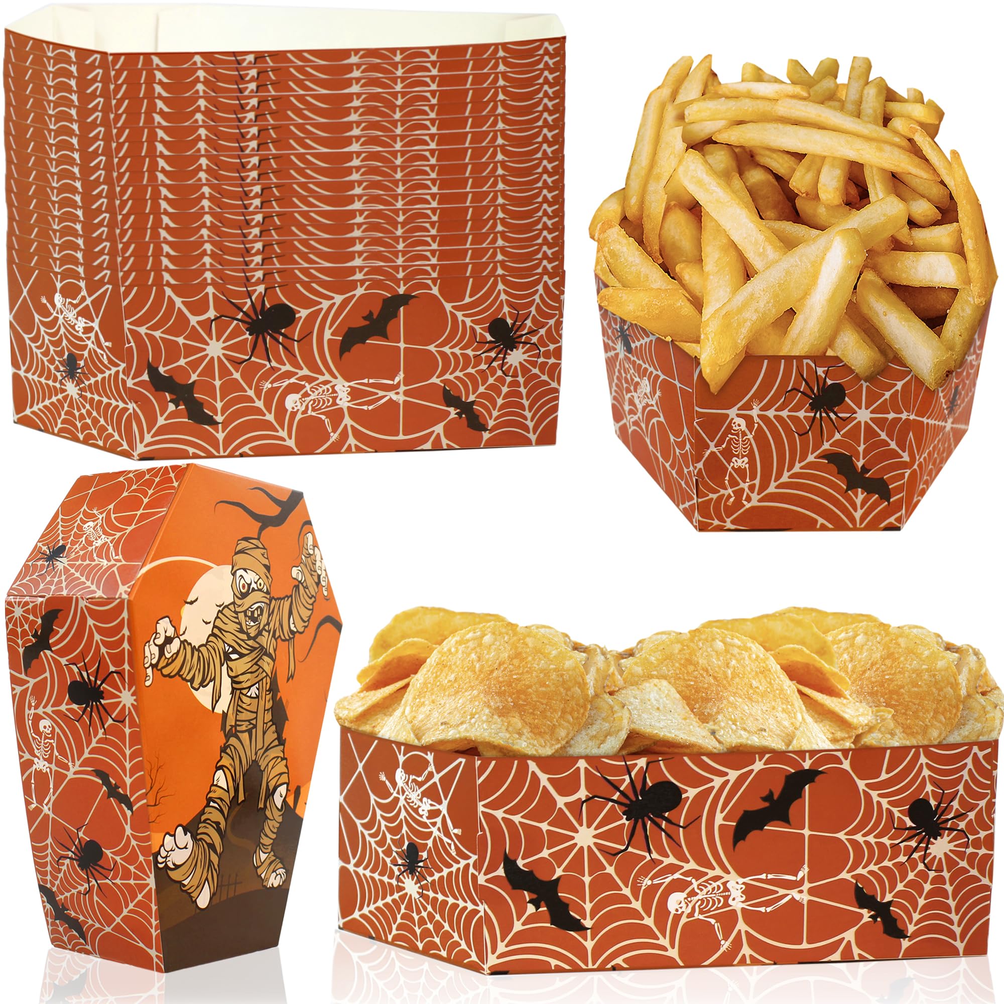 50pcs Halloween Coffin-Shaped Snack Trays - Spooky Food Serving Baskets for Party Decor | Perfect for Trick-or-Treat Candy Display, Themed Buffets & Haunted House Events
