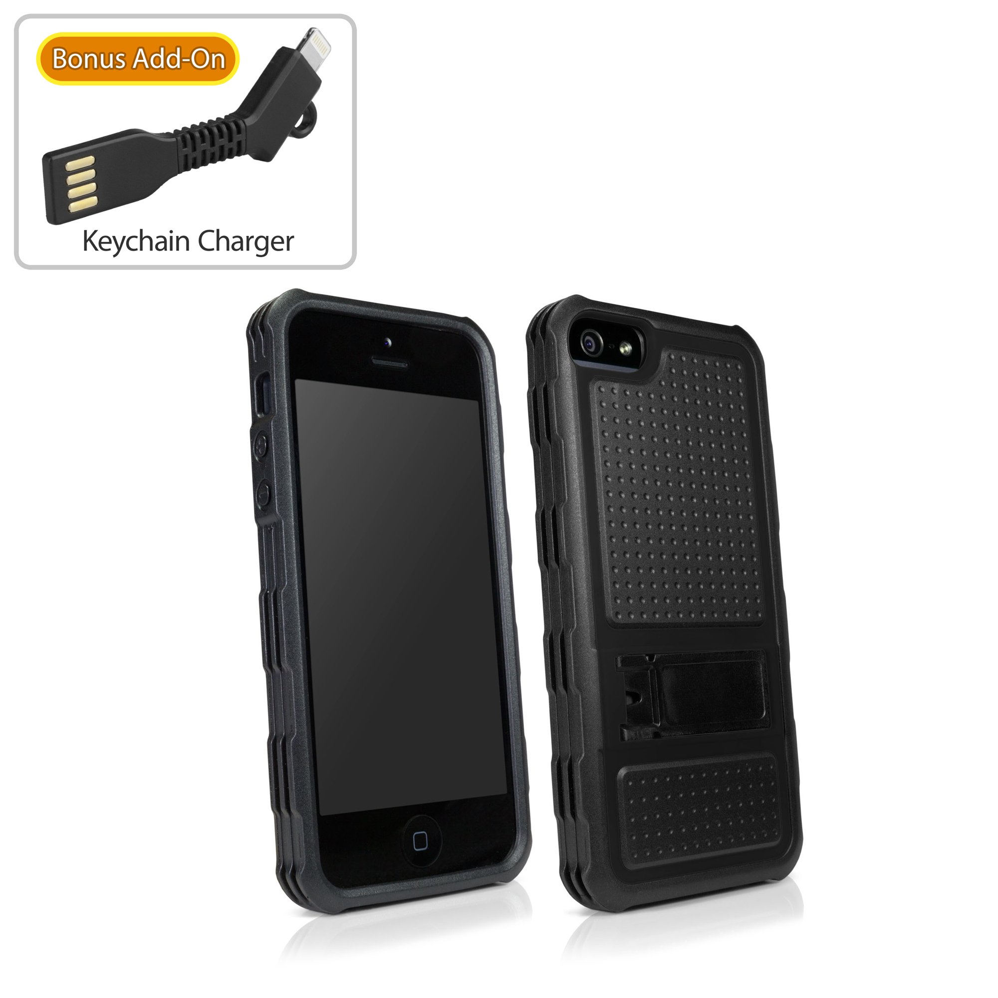 BoxWave Resolute OA3 Rugged Armor Case for iPhone SE - Triple Layer Protection Shockproof Cover with Bonus Keychain Charger - Perfect for Outdoor Adventures, Travel & Daily Protection - Pitch Black