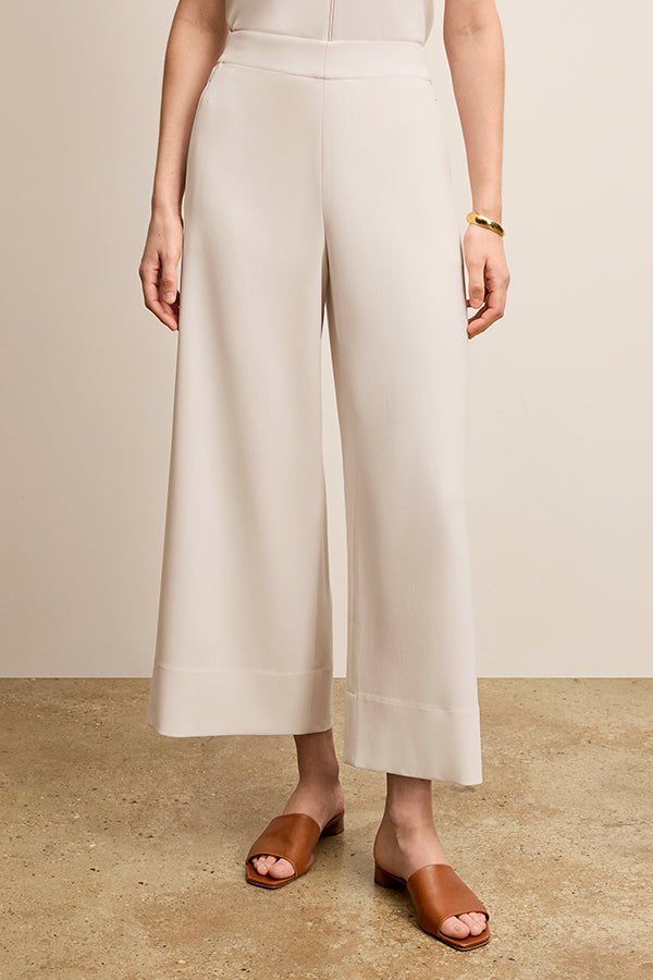 Elena Culotte Everyday Crepe Pants with Topstitch Detail - Comfortable Eggshell Women's Trousers for Work, Office & Casual Wear