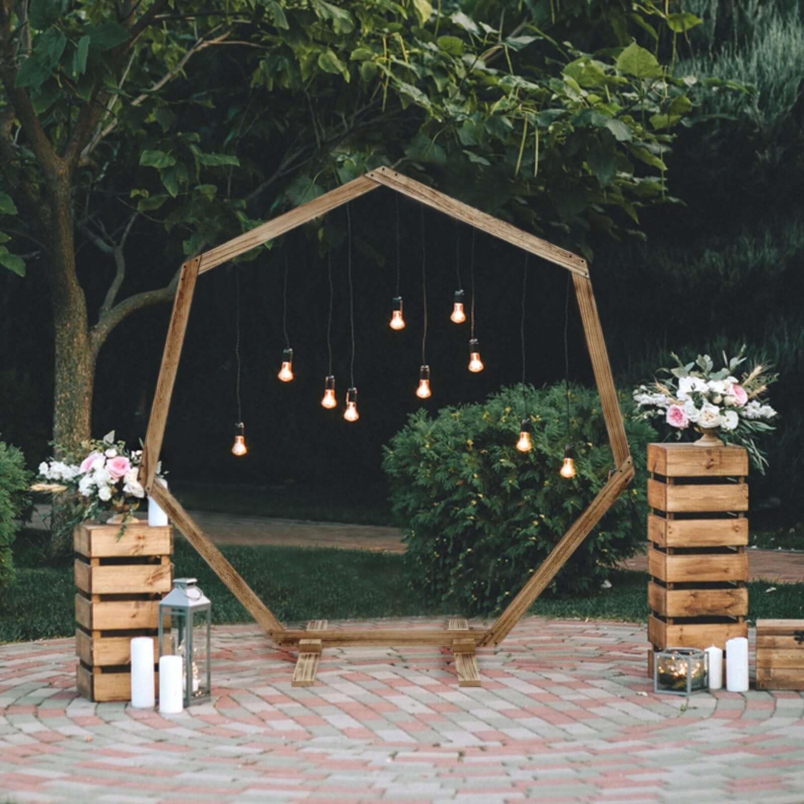 Efavormart 7FT Wooden Wedding Arch - Heptagonal Wedding Arbor with Backdrop Stand for Indoor & Outdoor Ceremonies, Photo Booths, Garden Decor, Parties & Events | Perfect for Weddings, Receptions, and Photo Shoots