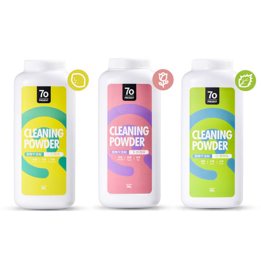 Natural Lemon Mint Rose Pet Cleaning Powder - 260g Dry Shampoo for Dogs & Cats | Gentle Deodorizing Body Wash for Bath-Free Cleaning at Home & Travel