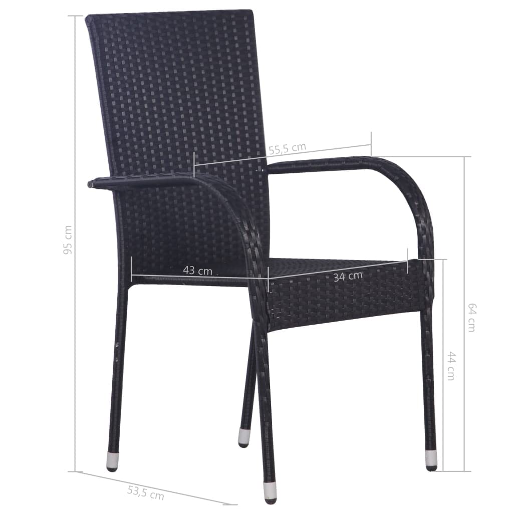 **2-Pack Black Poly Rattan Stackable Patio Chairs - Outdoor Garden, Pool, Backyard Furniture - Durable Wicker Armchairs for Relaxing in Your Lawn, Patio or Deck**