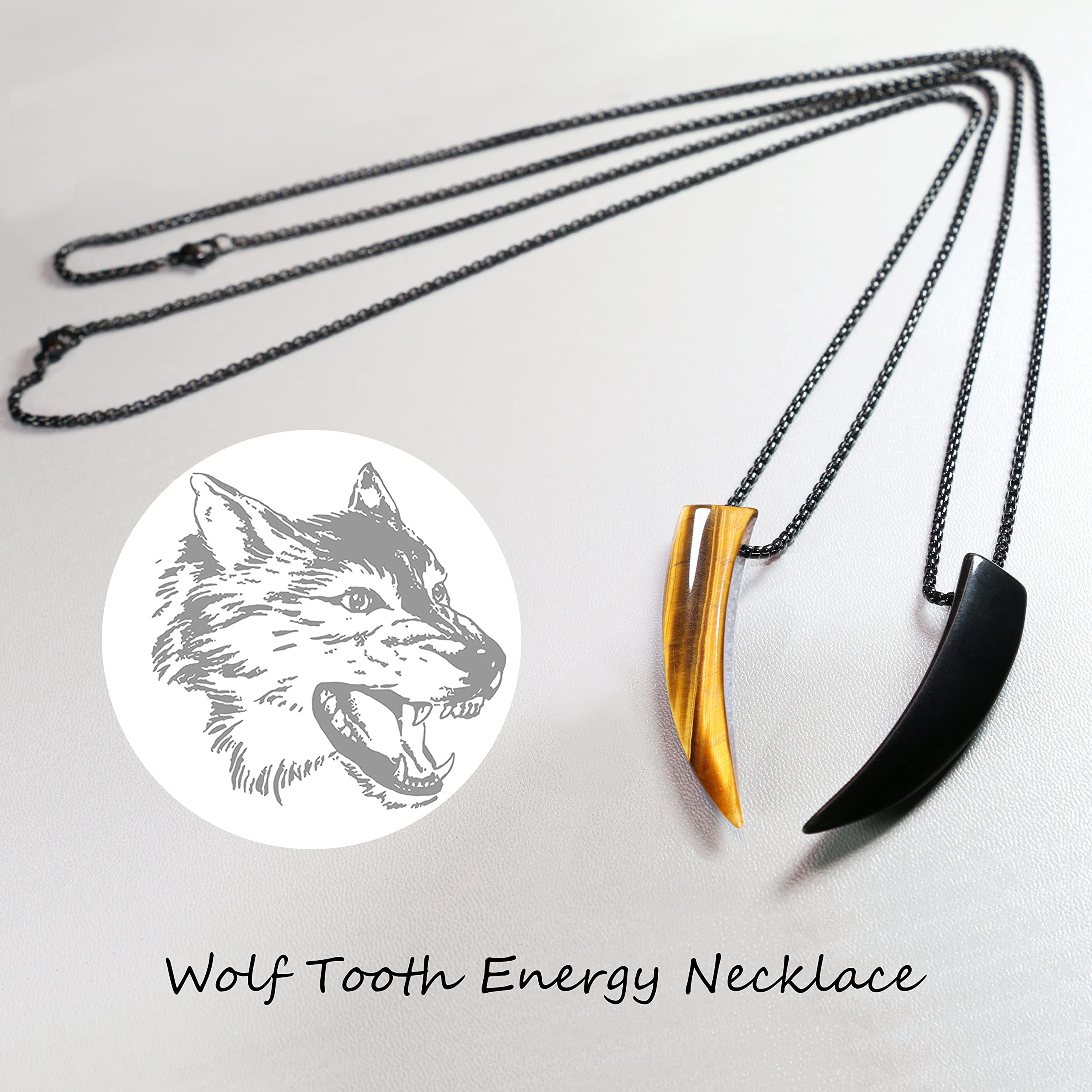 Wolf & Tooth Stone Couple Necklace - Yin Yang Matching Pendant for Men & Women - Romantic Gift for Anniversary, Valentine's Day & Couples Jewelry