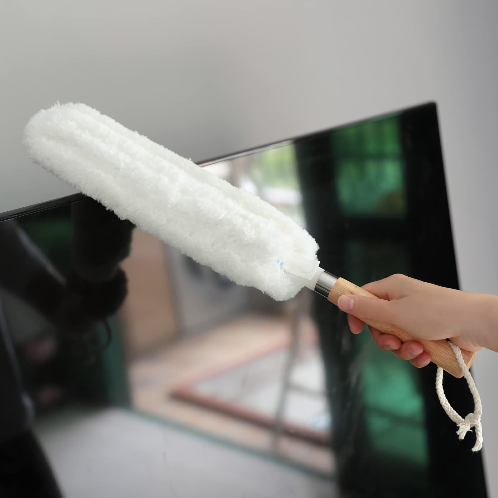 Premium Microfiber Feather Duster with Handle - Long Reach Dusting Brush for Home Cleaning | Fan & Ceiling Cleaning Tool | Reusable Cleaning Supplies (1 Pack) | Perfect for Dusting Furniture, Ceiling Fans & Hard-to-Reach Areas