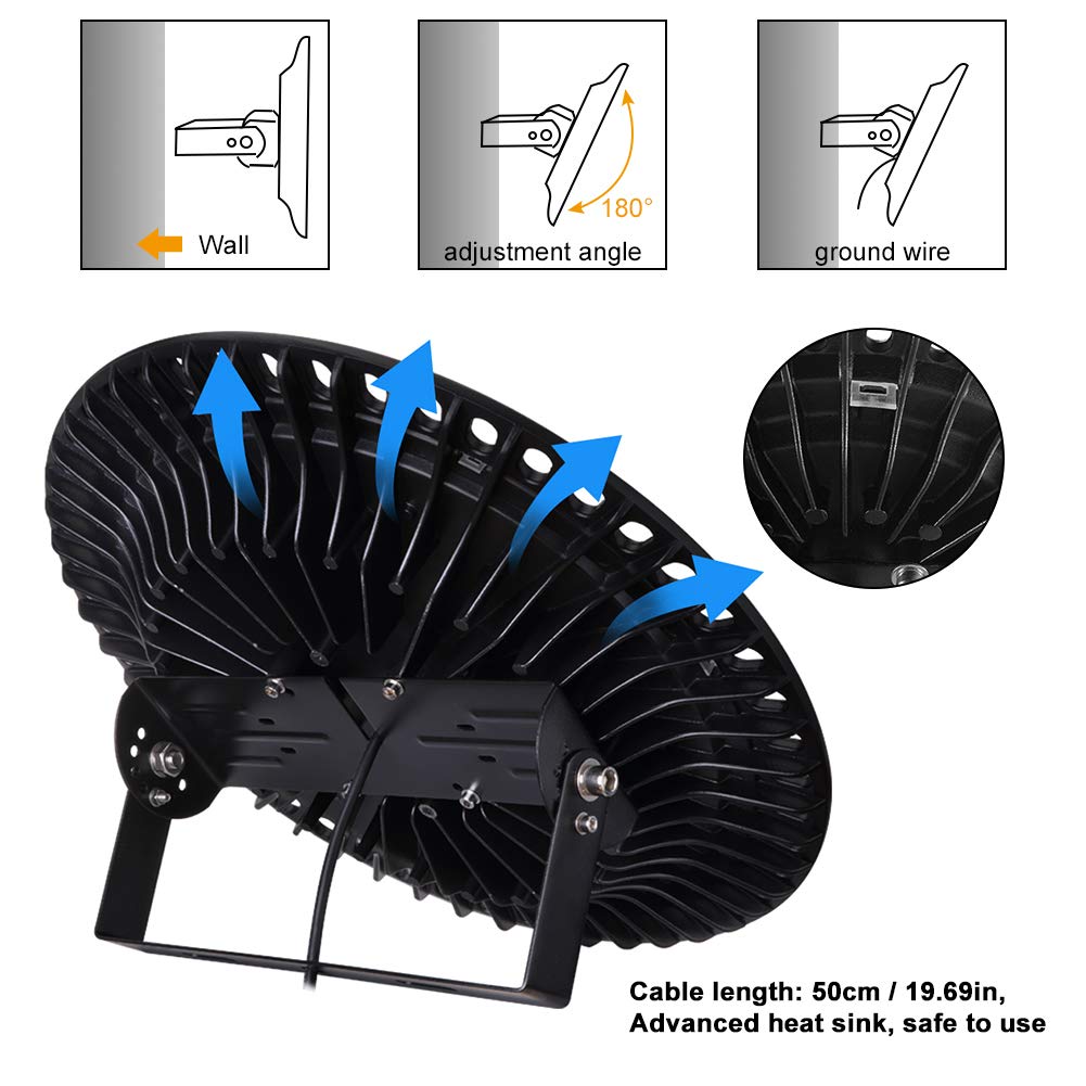 Ankishi UFO LED High Bay Light 4 Pack - 500W 50000LM Waterproof Commercial Lighting with Brackets, 6500K Daylight White - Warehouse, Workshop, Factory, Gym - 2000W HID/HPS Equivalent - Energy Saving & Durable Industrial Lights for Indoor/Outdoor Use