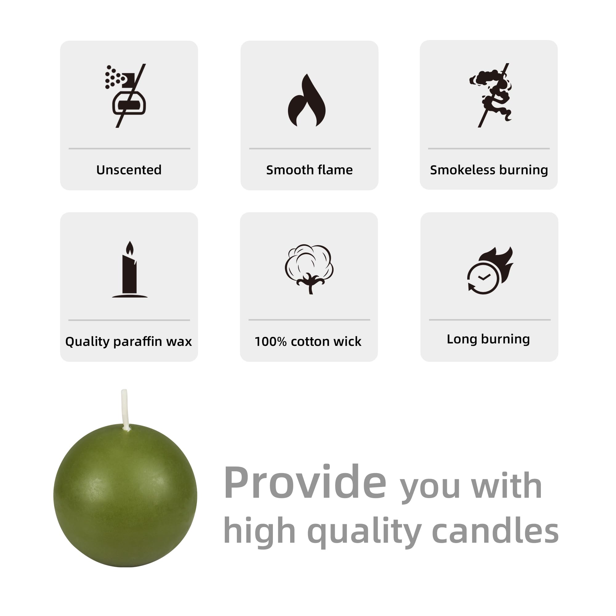 2 Inch Sage Green Ball Candles - 96 Count Bulk Pack for Weddings, Parties, and Home Decor