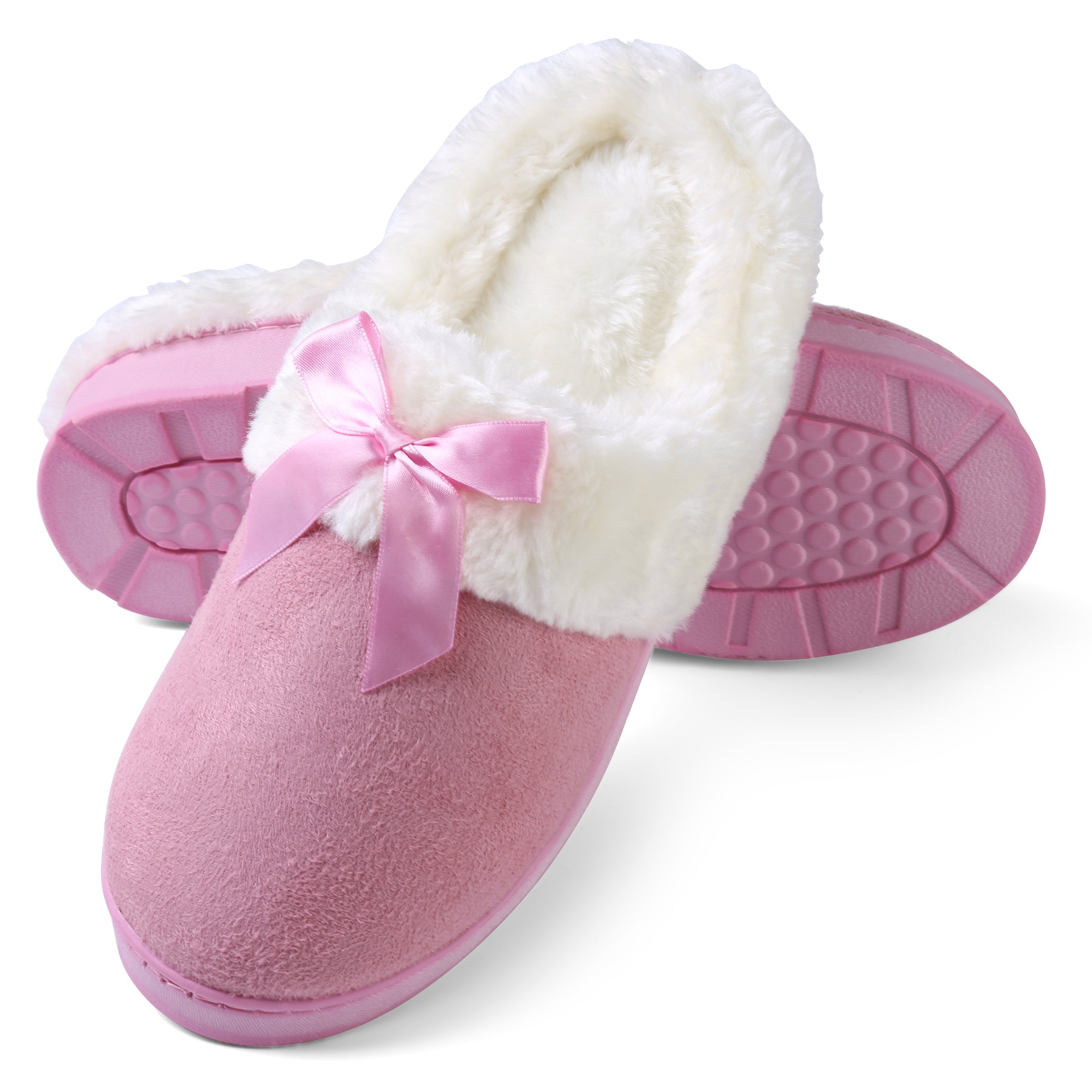 Cozy Fleece House Slippers for Women - Non-Slip Indoor/Outdoor Scuff Slippers - Perfect as Housewarming Gift, Lounge Wear & Home Comfort Shoes (Baby Pink)