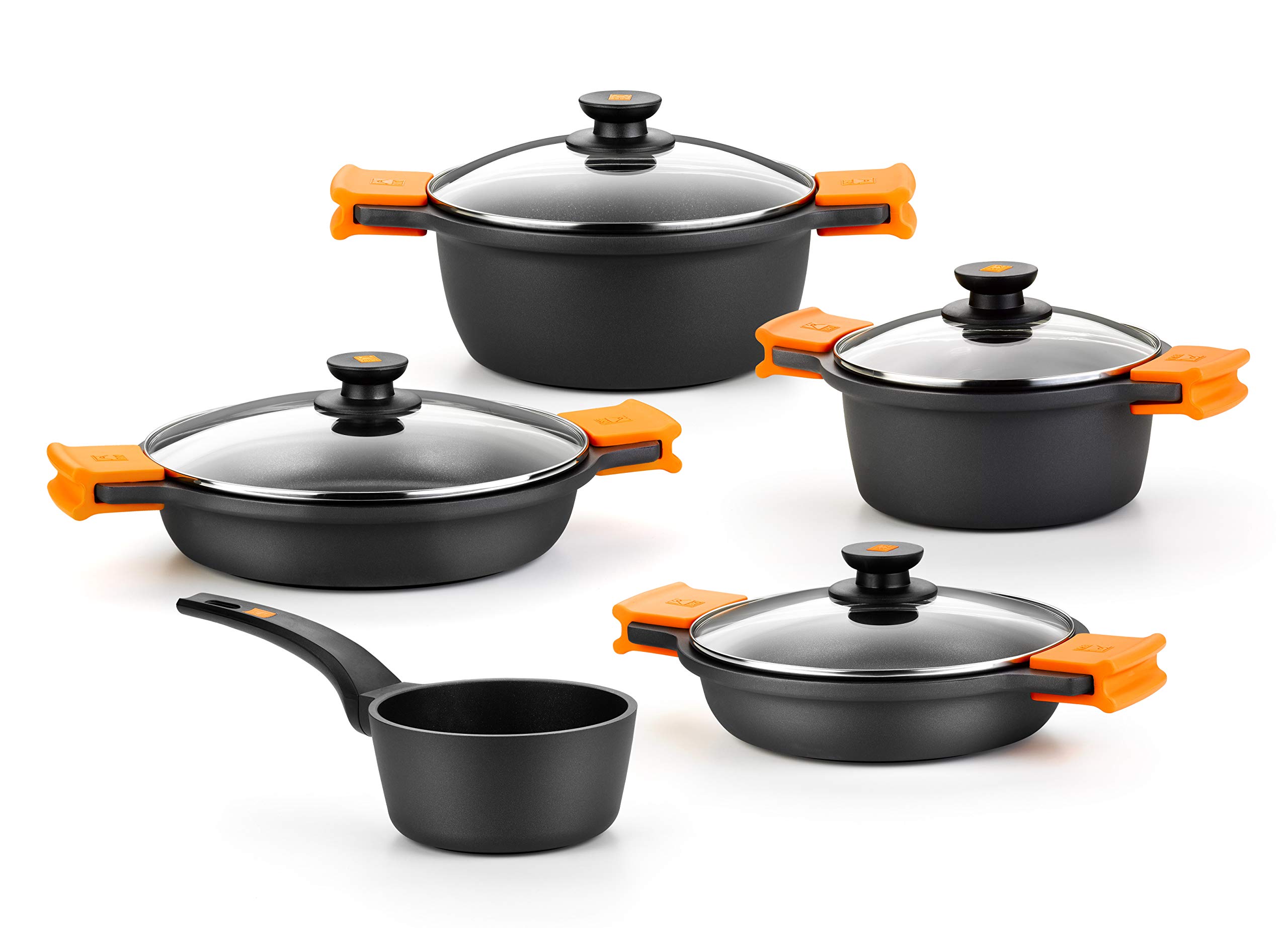 Premium 5-Piece Nonstick Cast Aluminum Cookware Set - Induction Compatible, Durable & Scratch-Resistant, Black - Perfect for Frying, Sautéing & Everyday Cooking [Amazon Exclusive]
