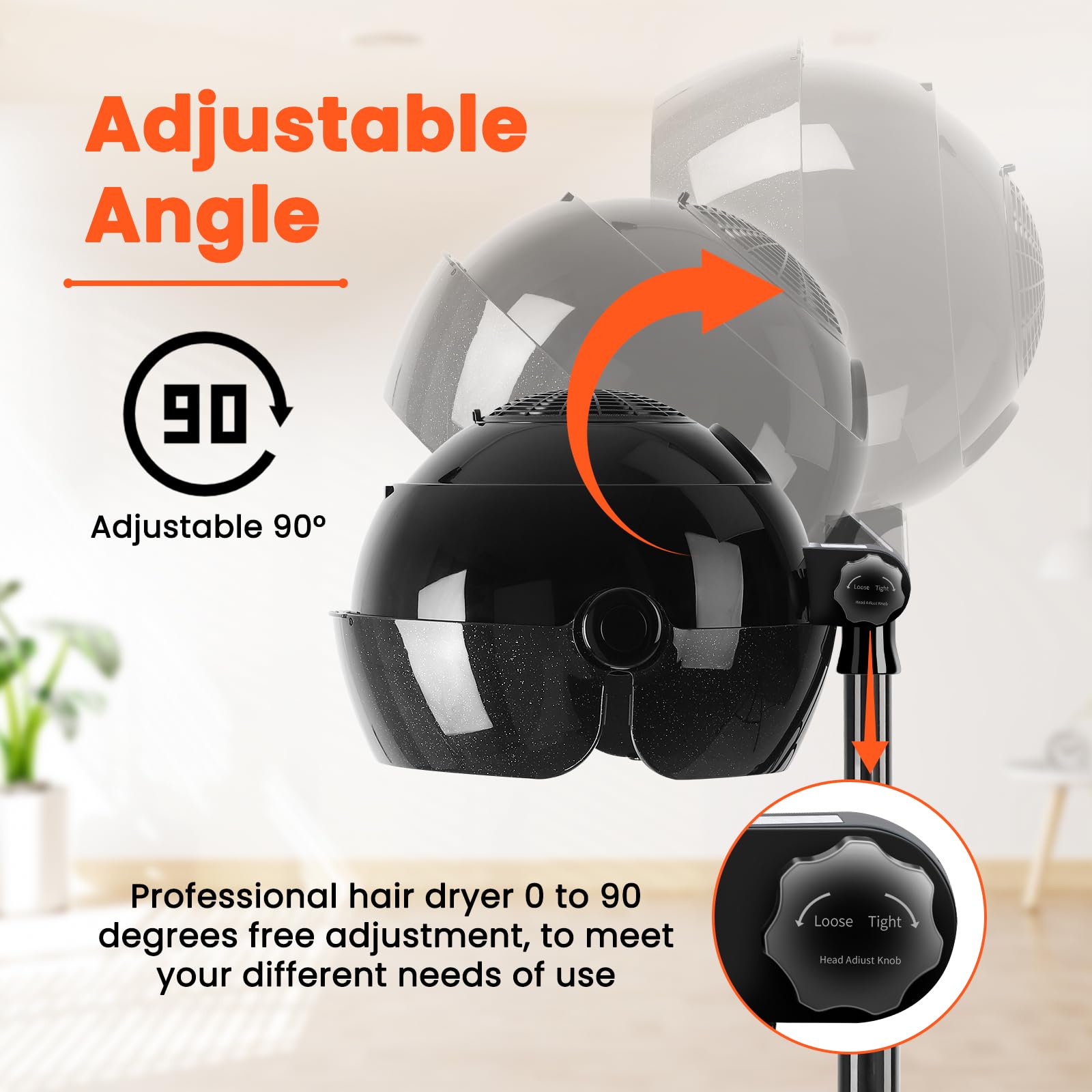 Professional Hooded Hair Dryer with Digital Display & Touch Controls - 3 Temperature Settings, Wheels for Easy Mobility - Salon & Home Use (Black) | Perfect for Hair Styling, Drying & Treatments in Salons or At Home